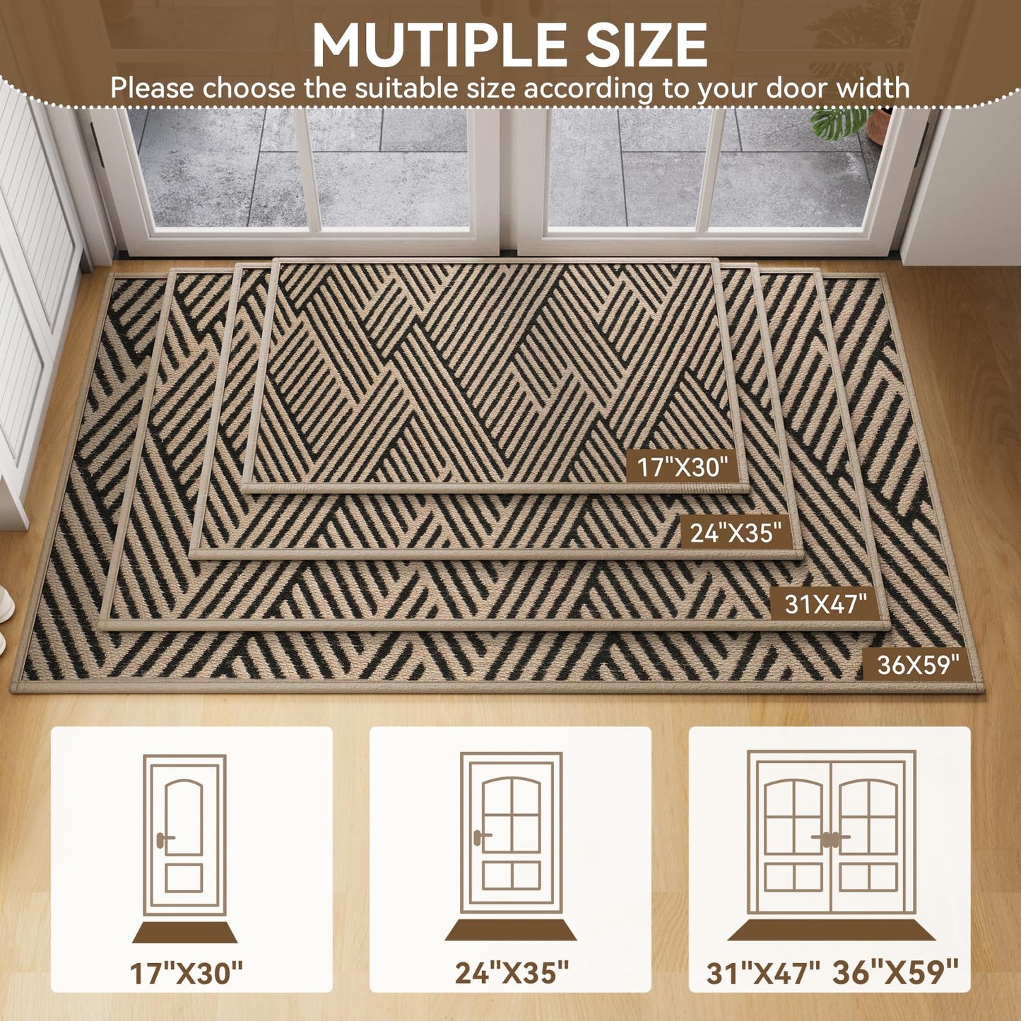 QiCaiJia Door Mat Indoor Outside Entrance 36"x59", Low-Profile Non Slip Outdoor Inside Doormat Entryway Mat, Dirt Resistant Absorbent Front Porch Welcome Entry Mats, Washable Easy Clean, Brown