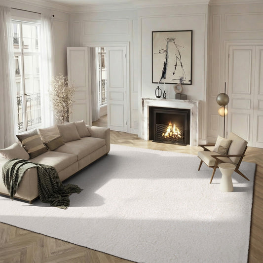 SAFAVIEH Luxe Shag Collection Area Rug - 5' x 8', Ivory, Handmade Glam, 3.2-inch Thick Ideal for High Traffic Areas in Living Room, Bedroom (SGX160A)