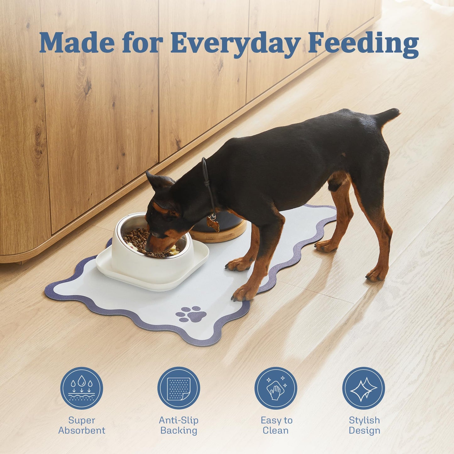 Ralxion Scalloped Dog Feeding Mat, Absorbent Mats for Dog Food and Water Bowl, Dispenser, Feeder, Trendy Cute Aesthetic Pet Placemat for Dogs, Cats, Puppy Accessories Navy Blue, 12" x 19"