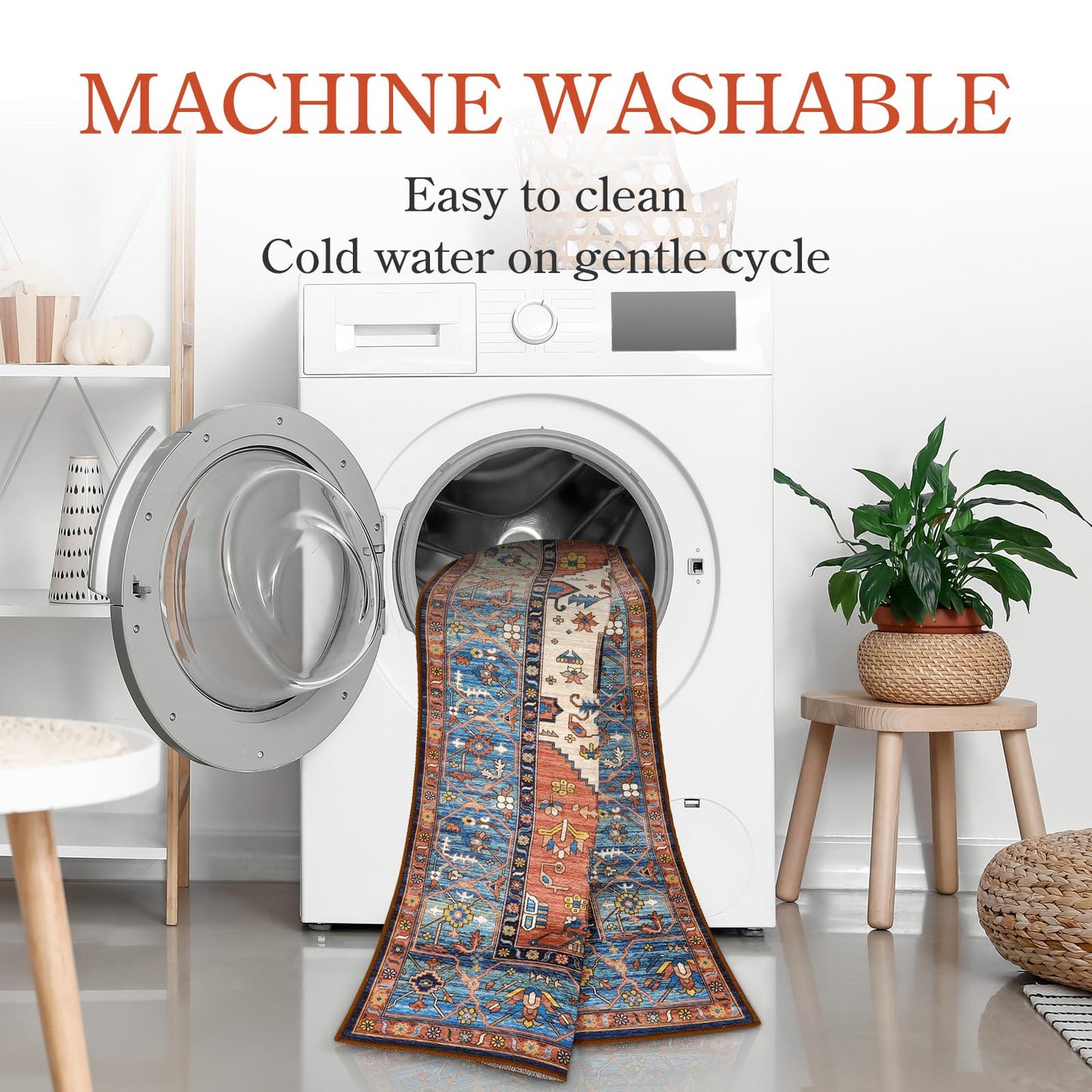 Lahome Boho Machine Washable Rugs - 5x7 Area Rugs for Living Room Non-Slip Oriental Throw Bedroom Rug Ultra-Thin Large Office Dining Room Rug Accent Floor Carpet for Kitchen Laundry Room Adelyn