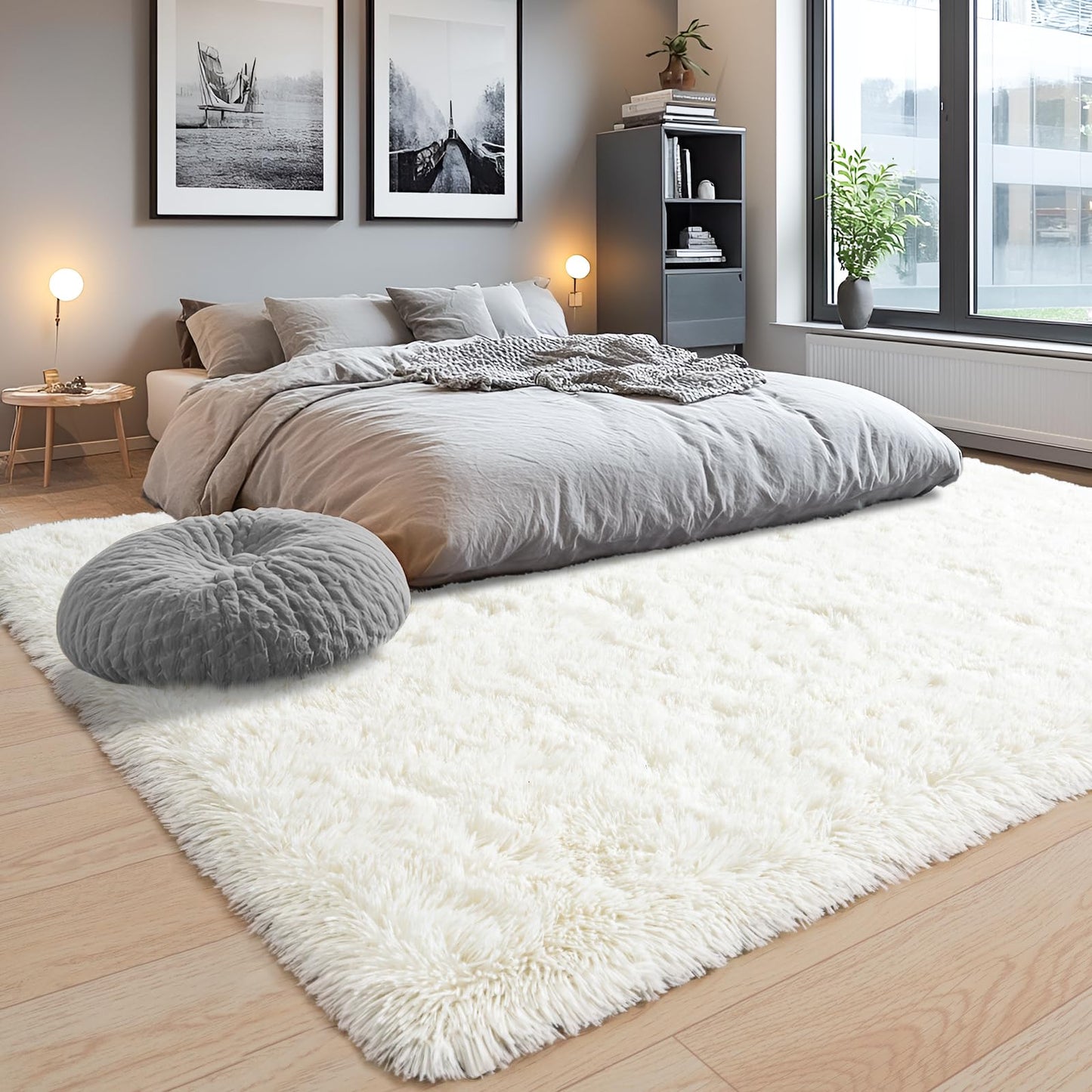 Area Rugs 9x12 for Living Room, Ultra Soft Fluffy Rugs for Bedroom, Non-Slip Furry Large Rug for Teen Girls and Boys,Nursery Kids Room Dorm Home Decor, High Pile Plush Floor Carpet, Cream White
