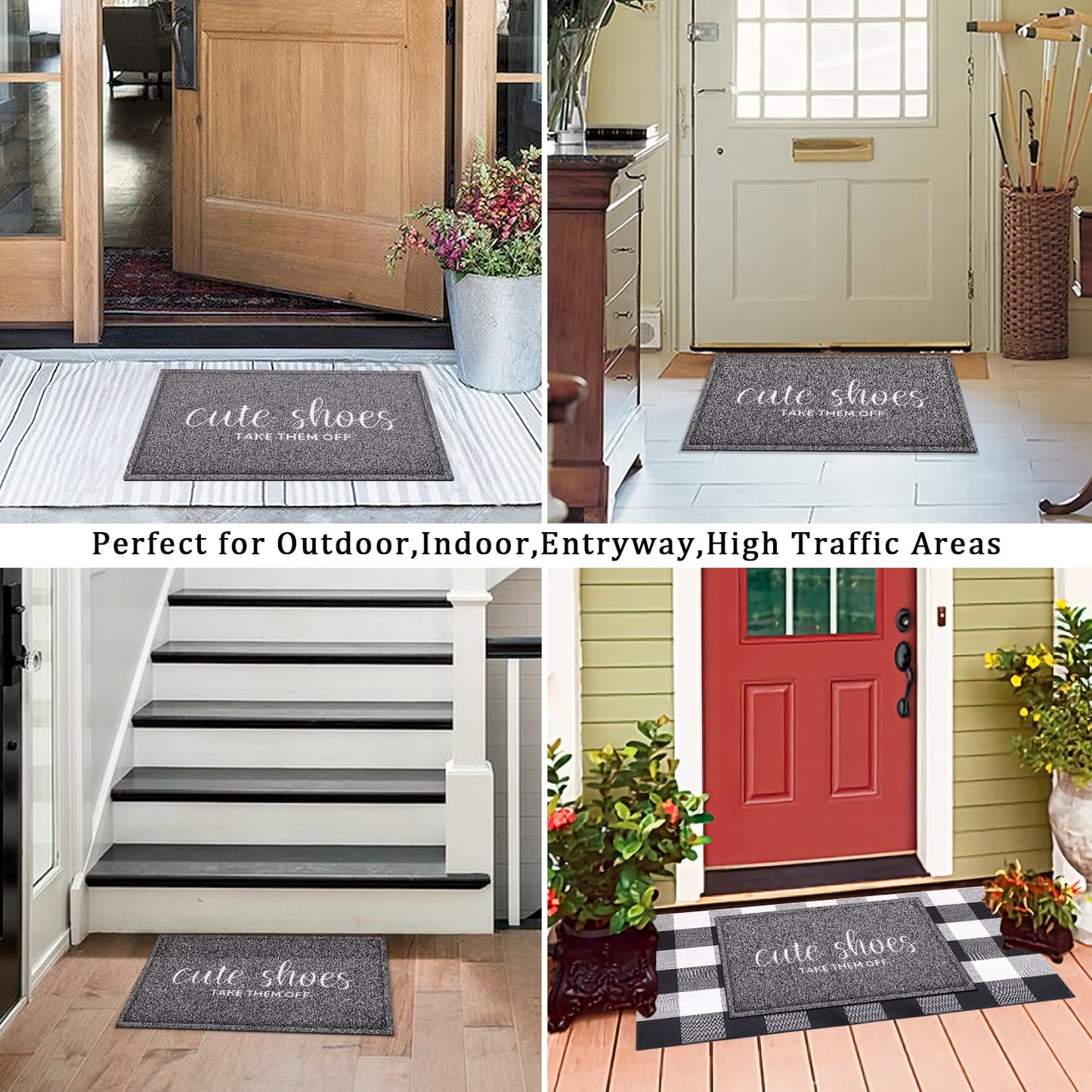 Welcome Mat for Front Door Outdoor Easy to Cleaning and Maintaining Indoor Mats Rubber Cute Shoes Take Them Off Dirt Snow Mud Doormats Waterproof Stain and Fade Mat for Entryway Grey