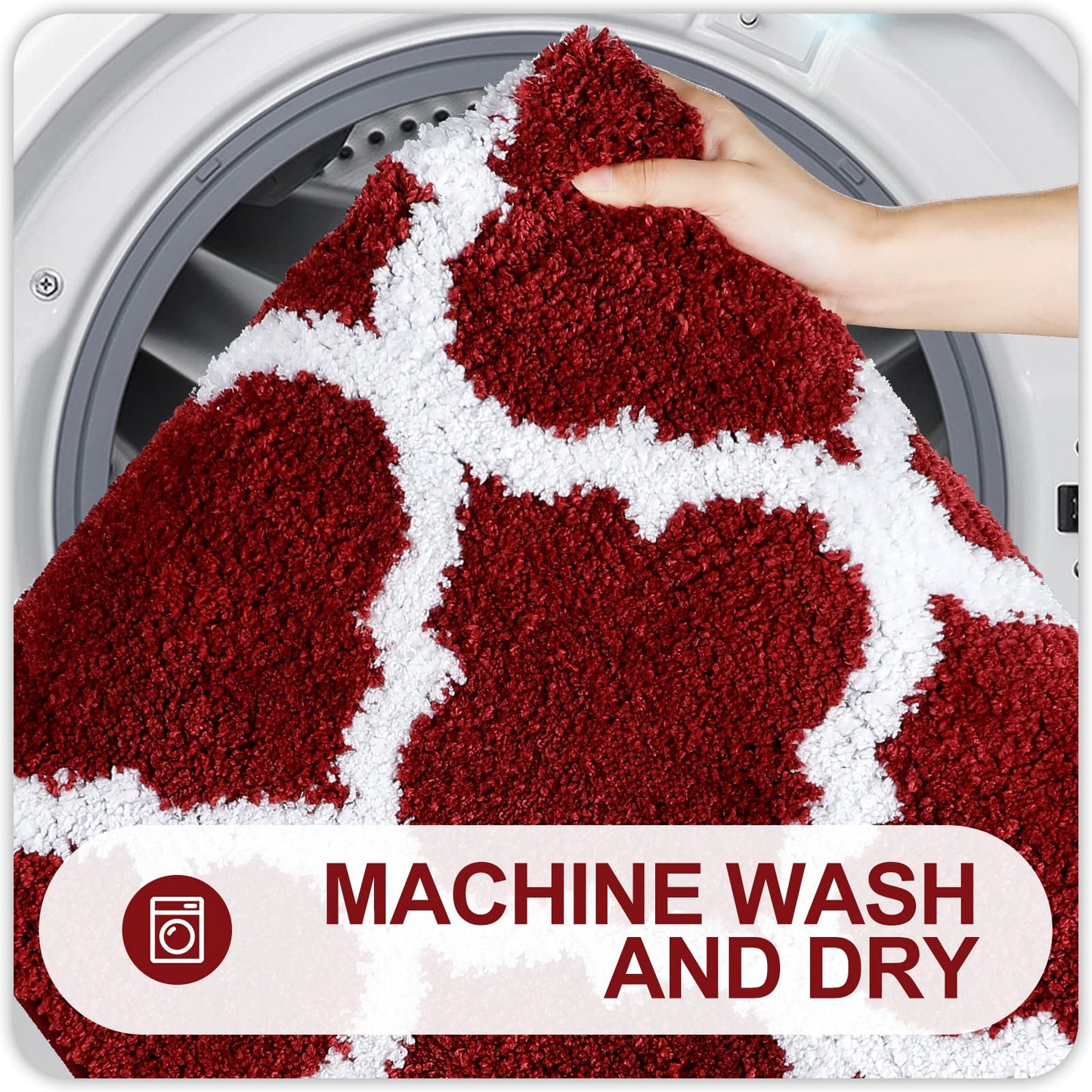 OLANLY Bathroom Rugs 30x20, Soft and Absorbent Microfiber Bath Rugs, Non-Slip Shaggy Shower Carpet, Machine Wash Dry, Bath Mats for Bathroom Floor, Tub and Shower, Burgundy