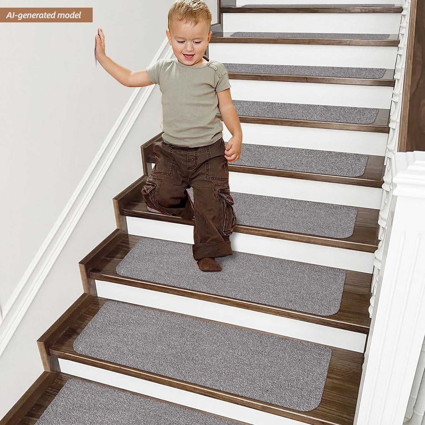 COSY HOMEER Stair Treads Non-Slip Carpet Mat 28inX9in Indoor Stair Runners for Wooden Steps, Stair Rugs for Kids and Dogs, 100% Polyester TPE Backing 10pcs,Grey,Protect Floor