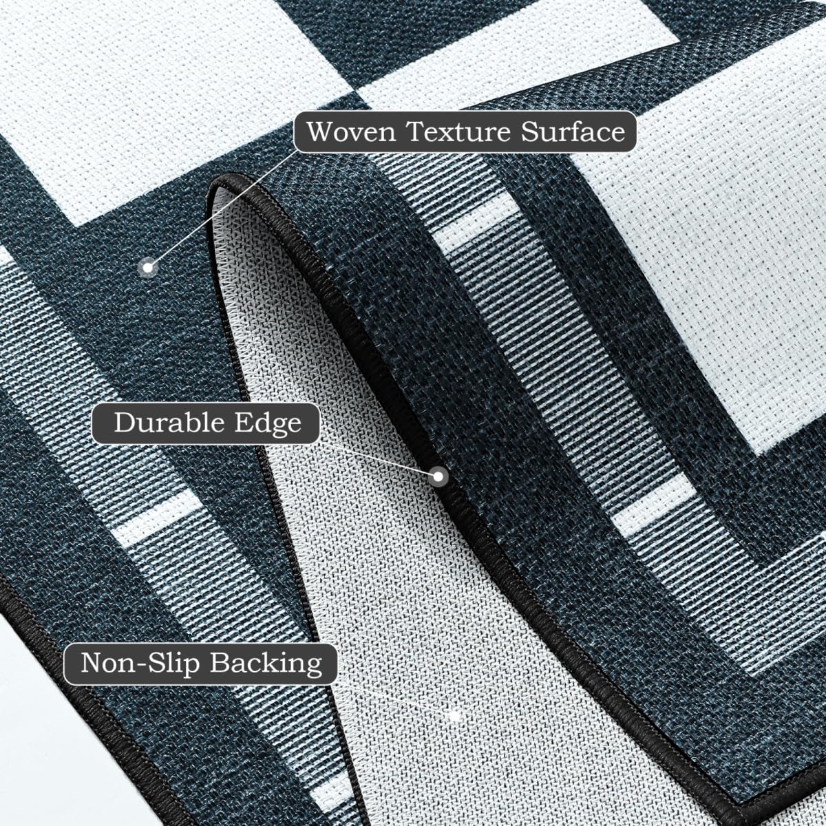 Vasofe Checkered Jute 5x7 Area Rugs, Washable Outdoor Patio Rug for Living Room Indoor Carpet, Non-Slip Farmhouse Geometric Non Slip Carpet for Backyard Dining Room Bedroom, Black and White