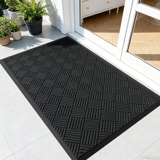 EMQIMA 3' X 5' Durable Front Door Mat Indoor Outdoor Entrance Doormat, Heavy Duty All-Weather Dirt Trapper Waterproof Doormat, Commercial Floor Mat for High Traffic Area, Welcome mat, Diamond Black