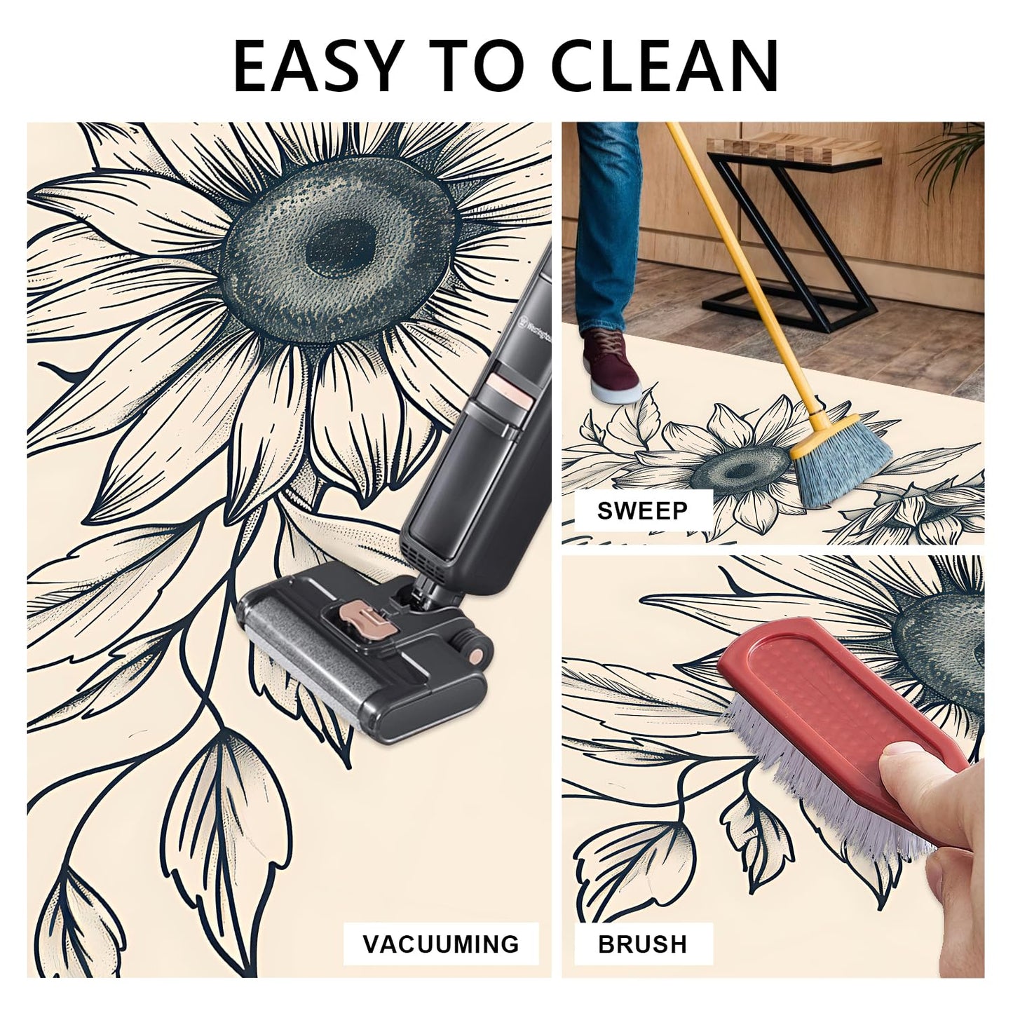 LEIWEIHOPE Runner Rug 20x47 inch, Non-Slip Waterproof Laundry Room Rug,Spring Summer Holiday Kitchen Runner with Festive Designs,Indoor Decorative Mat for Home (Flower, 20x47 inch)