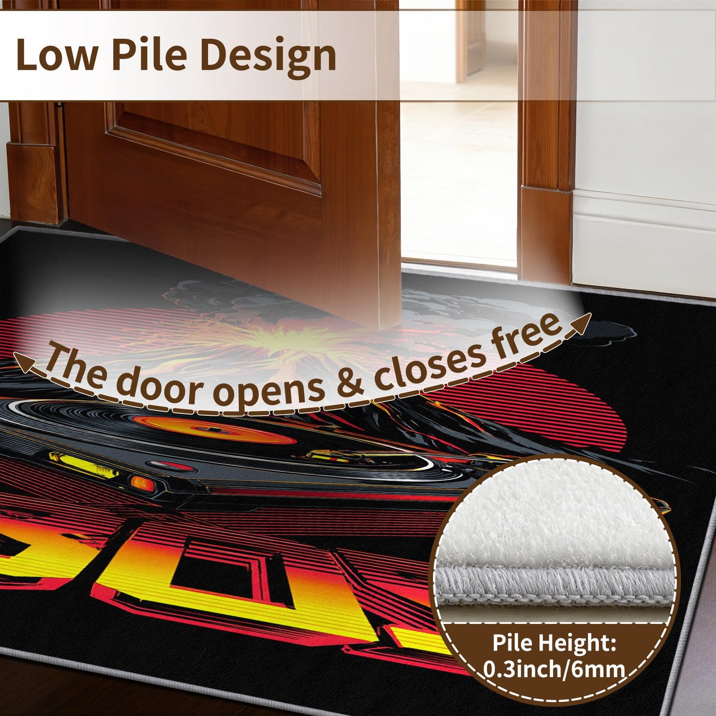 Mistwalk Retro 80s Door Mat Indoor Entrance, Volcano Vinyl Record Washable Rugs for Entryway, 3x4 Rug Non Slip, Soft Low Pile & Stain Resistant Small Carpet, Vaporwave DJ Musical Home Decor Gifts