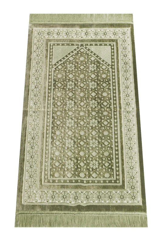 ihvan online, Soft Plush Lux Velvet Muslim Prayer Rug | Thick Janamaz | Sajadah | Soft Islamic Prayer Rug | Islamic Gifts | Prayer Carpet Mat, Elegant, Color: Green