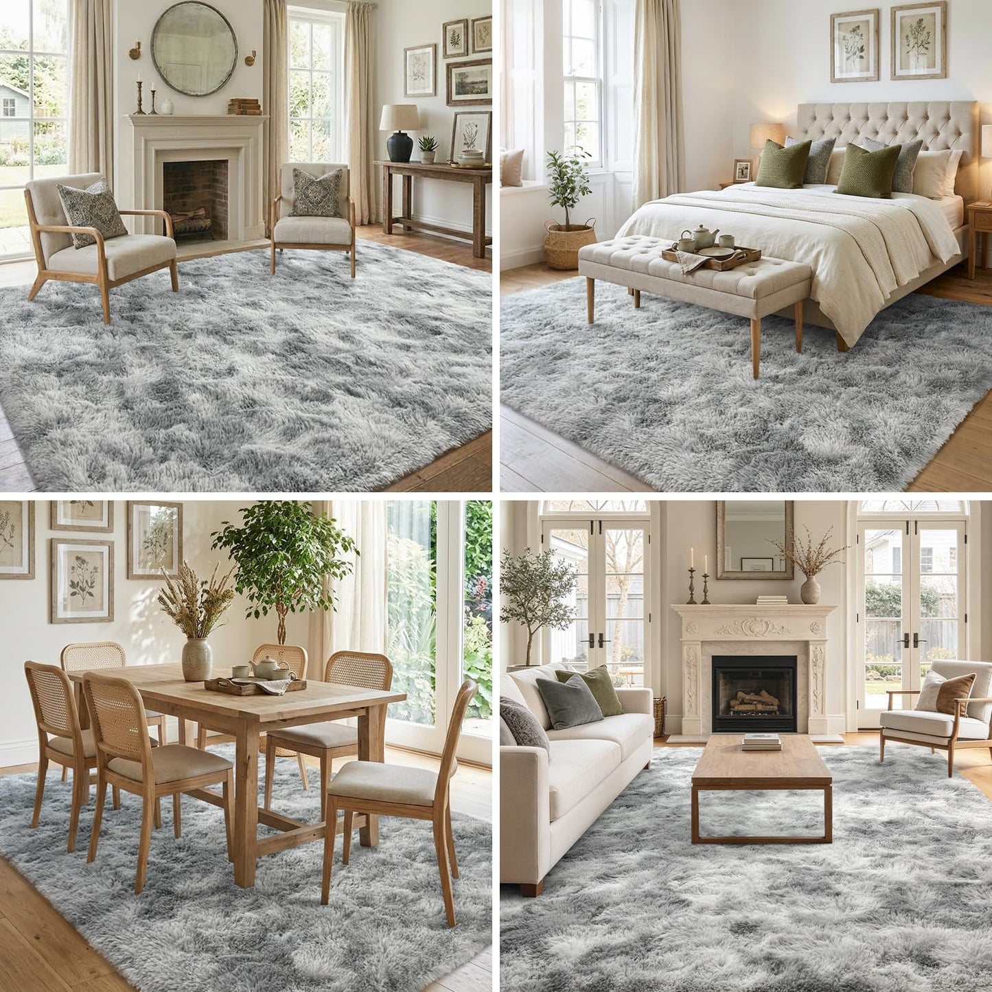 6x9 Ft Large Shag Rugs for Living Room Decor, Tie-Dyed Ultra Soft Fluffy Furry Area Rugs for Bedroom Indoor Floor, Aesthetic Carpet for Kids Home (Grey)