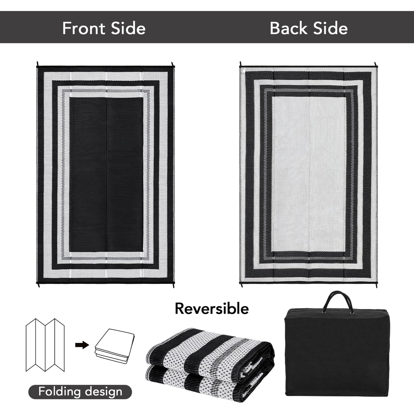 Garvee 9x12 Outdoor Rug for Patio Plastic Straw Rug Waterproof Reversible Mat Lightweight Foldable Carpet Easy Clean Large Rugs for Patio Porch Backyard Camping RV Beach Balcony Deck Panel White