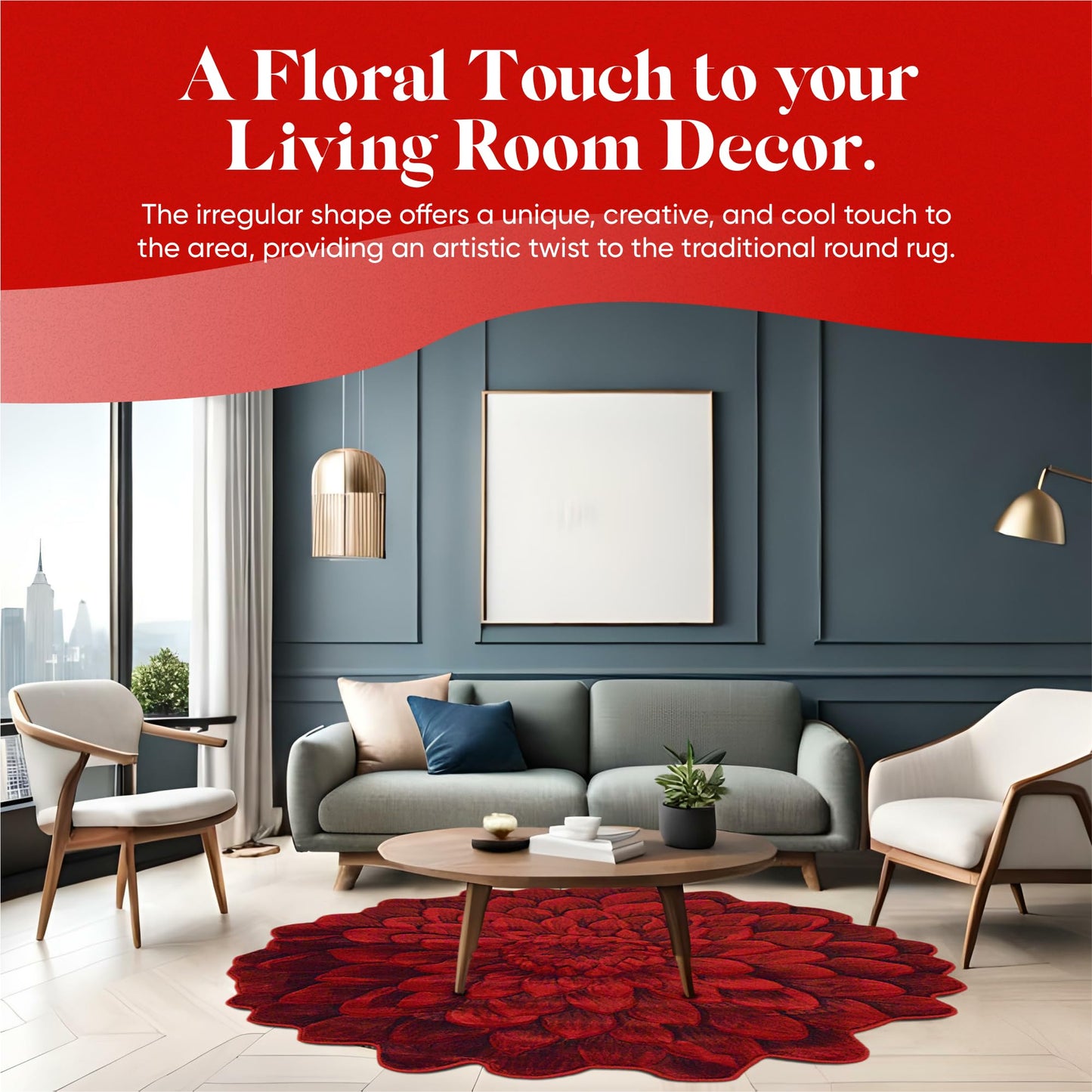 Flower Rug 2ft Round Area Rugs Cute Plush Flower Shaped Rug Circle Girly for Bedroom Floor Living Room Carpet 303 Red