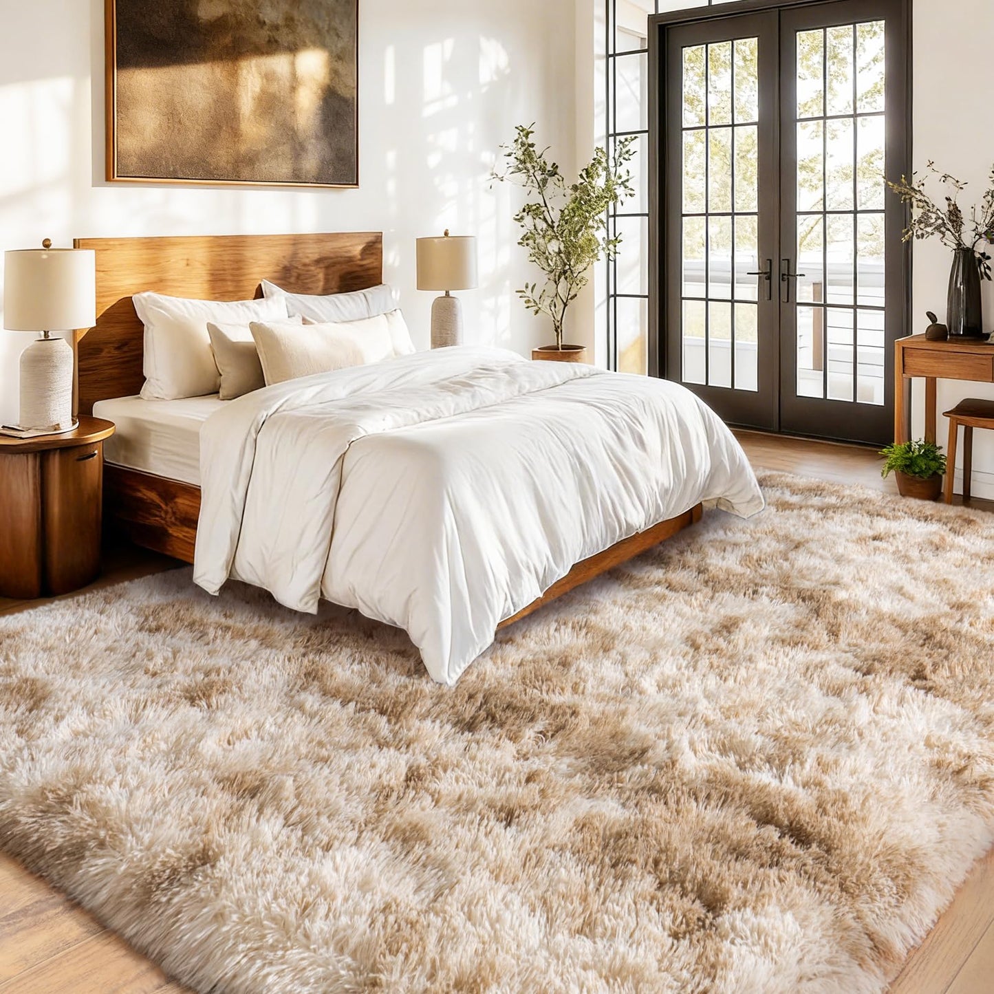 Large Plush Shaggy Rug High Pile Fluffy Rug for Living Room, Big Plush Non-Skid Shag Carpet, Soft Shaggy Rugs for Bedroom Indoor Modern Home Decor Tie Dye Camel 9x12ft