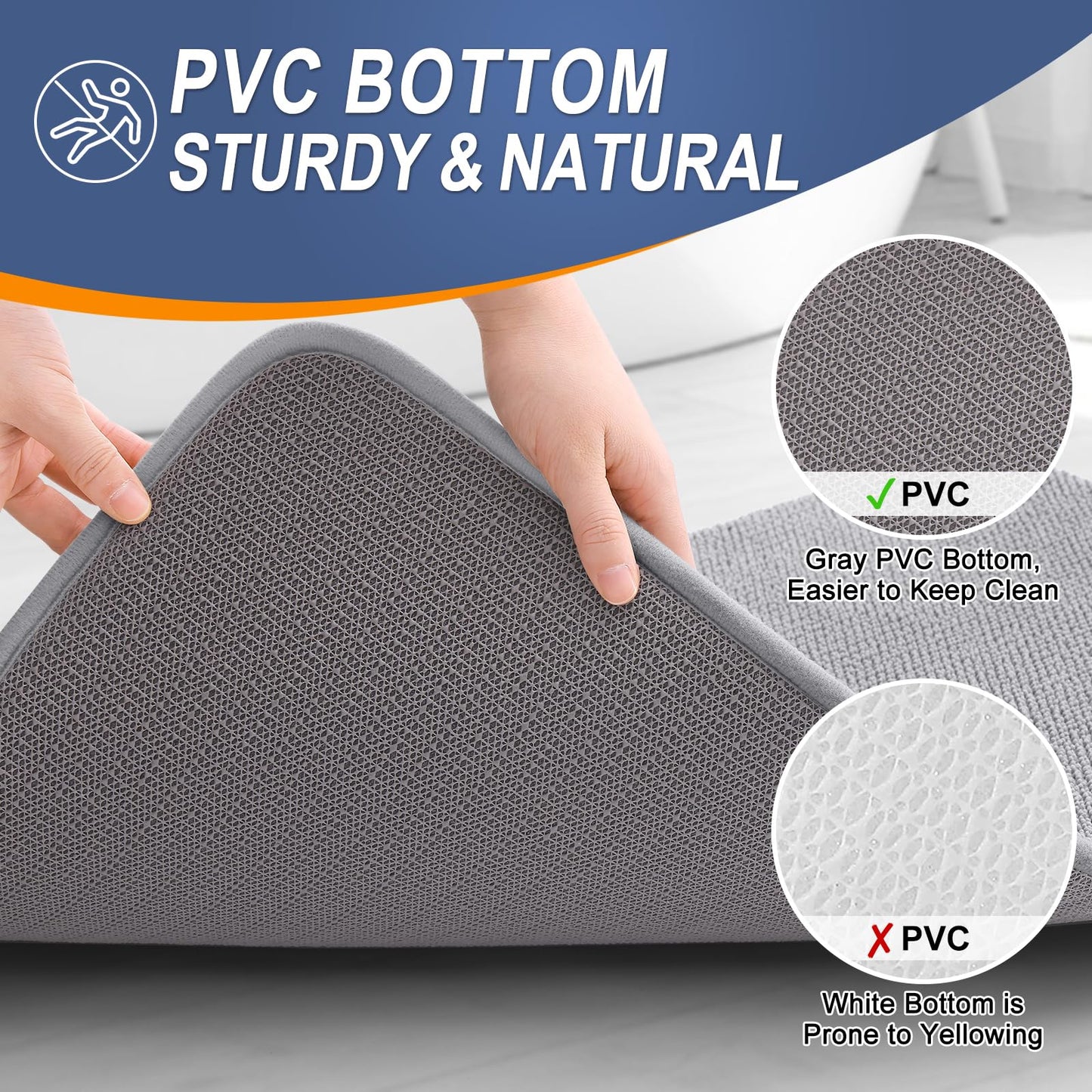 OLANLY Bathroom Rugs Sets 2 Piece, Soft Absorbent Memory Foam Bath Rug Set, Non-Slip, Quick Dry, Machine Washable Bath Mats for Bathroom, Home Decor Accessories (30"x20"+24"x16", Grey)
