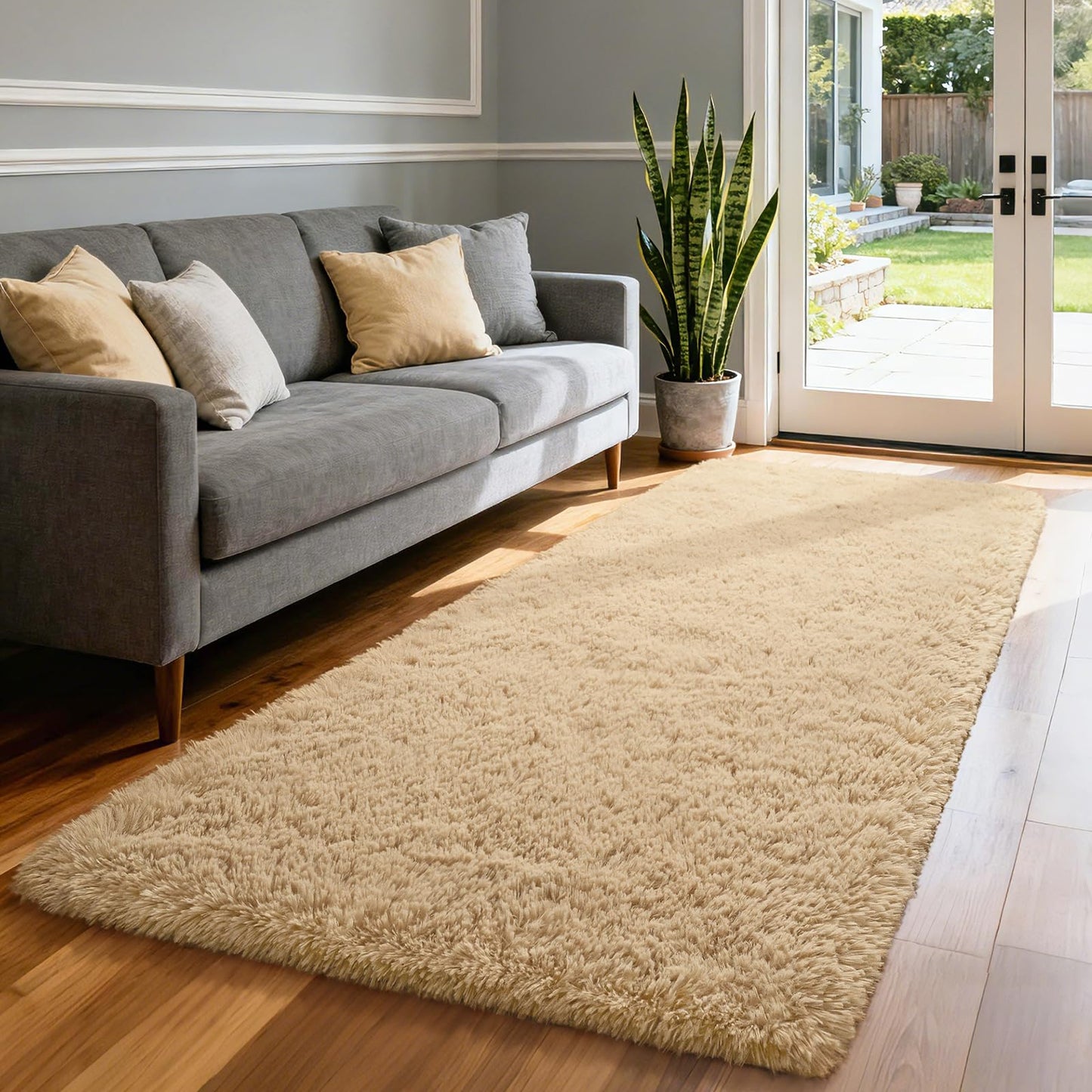 Merelax Soft Fluffy Rugs for Living Room, 2x6 Hallway Runner Rugs Plush Fuzzy Bedroom Rug, Furry Shaggy Area Rug Indoor Accent Floor Carpet for Bedside Dorm Nursery Kids Room Decor, Beige