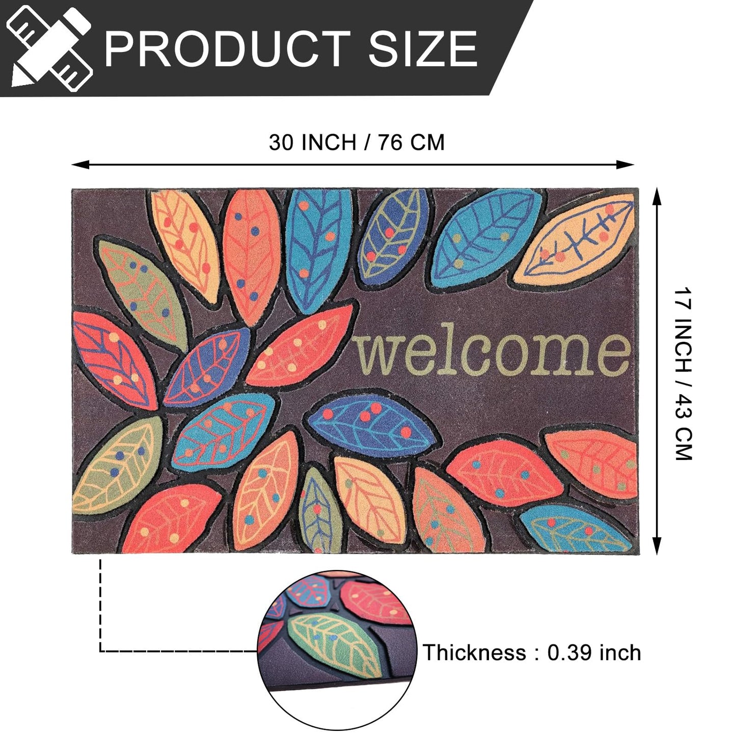 CHICHIC Door Mat, Welcome Mat 17x 30 Inch Front Door Mat Outdoors for Home Entrance Outdoors Mat for Outside Entry Way Doormat Entry Rugs, Heavy Duty Non Slip Rubber Back Low Profile, Leaves