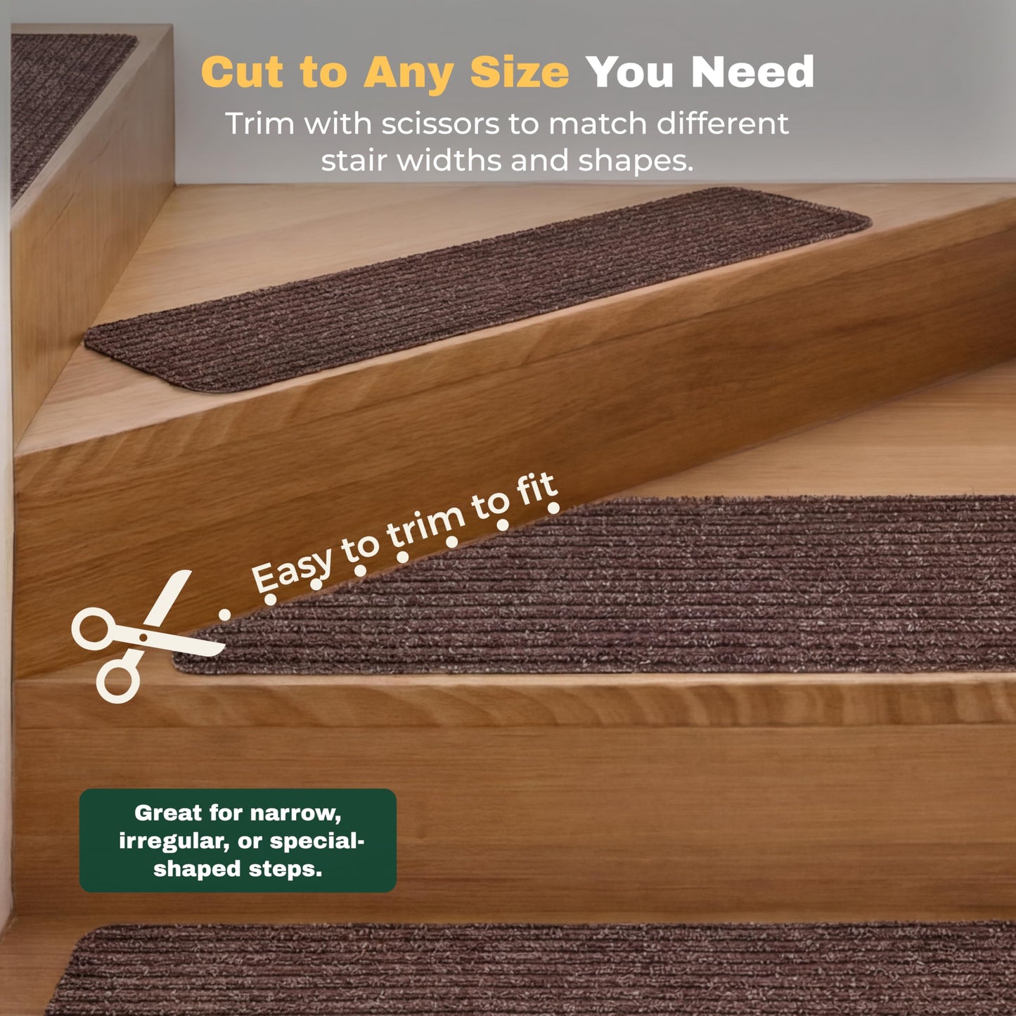 MBIGM 8" X 30" (15 in Pack) Nonslip Carpet Stair Treads Non-Skid Safety Rug Slip Resistant Indoor Runner for Kids Elders & Pets with Reusable Adhesive - Brown - Non Slip Stair Treads Indoor