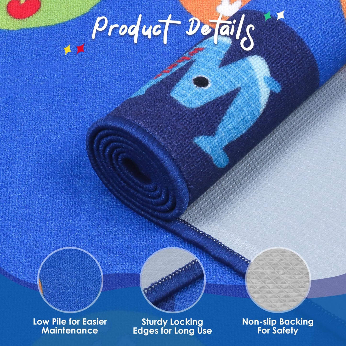 lotoo Classroom ABC Rug, Kids Rugs for Playroom, Preschool Educational Carpet for Learning Alphabet Animals Words Numbers, Kids Daycare Nursery Play Mat for Toddlers Children Bedroom Playroom