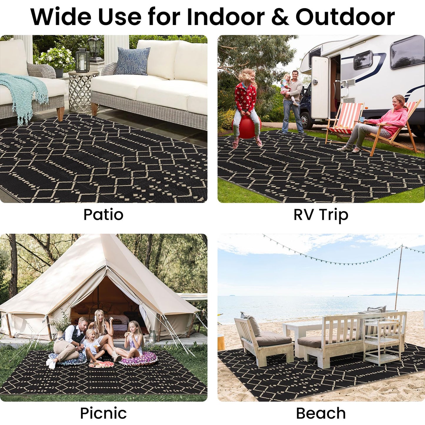 Smiry Outdoor Rug 5x8 ft, Waterproof Reversible Plastic Straw Rugs, Boho Outdoor Area Rug, Outside Floor Mat for Patio, Backyard, Deck, Picnic, Beach, Camping, Beige