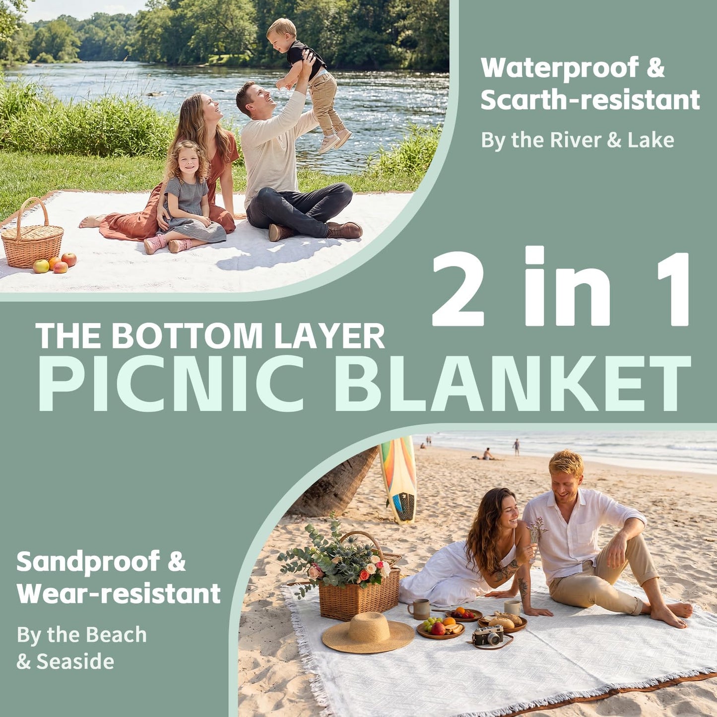 2 in 1 Extra Large Camping Blanket Outdoor Rug Picnic Yoga Mat Lightweight Car Essential Roadtrip Gadget Rv Accessories Glamping Gear Must Haves Hiking Stuff Backpacking Necessities Women Beach Gift
