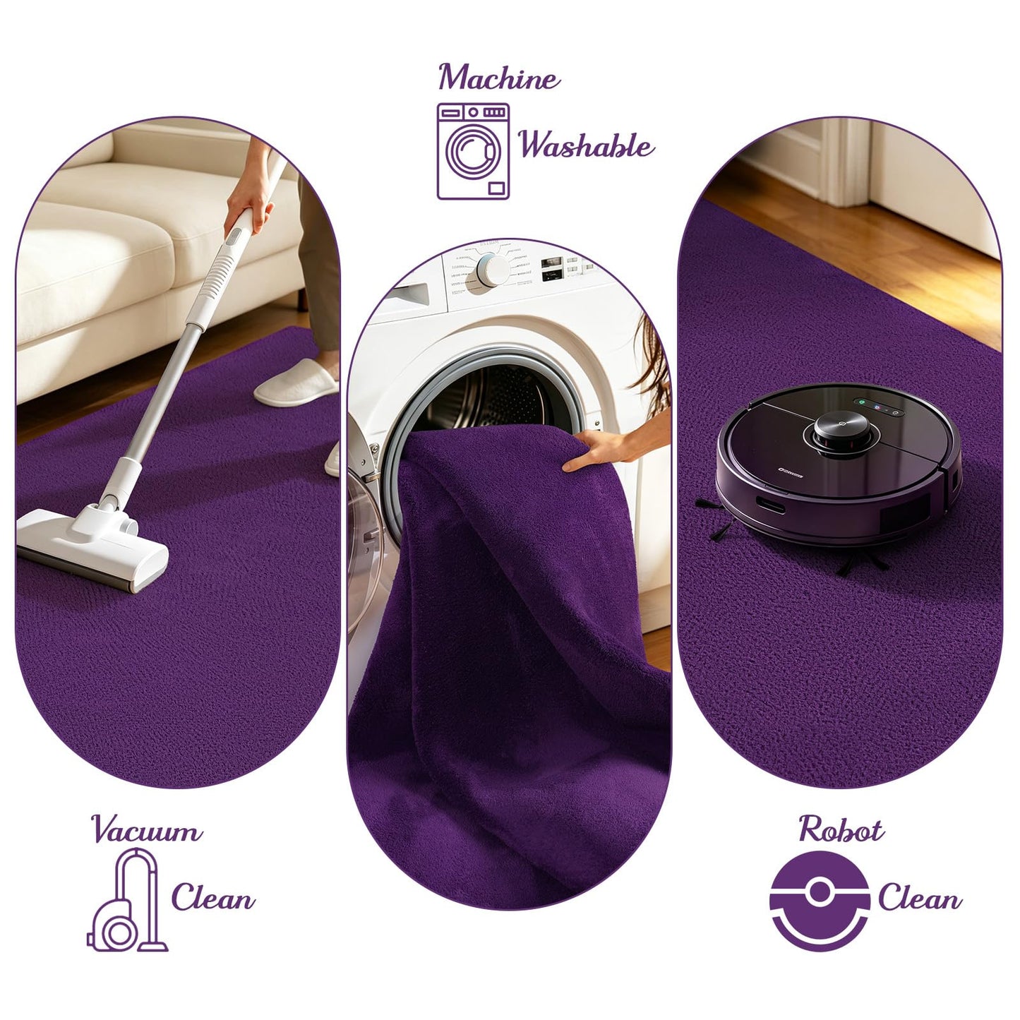 Quntue Area Rugs for Bedroom Living Room, 4x6 Feet Purple Memory Foam Rug, Super Soft Thickened Modern Indoor Dorm Carpets, Upgrade Non-Slip Washable Bedside Rug for Boys Girls Nursery Home Decor
