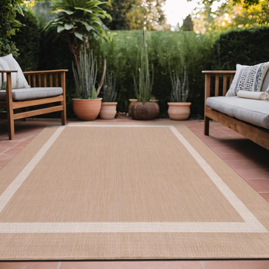 Luul Home Bordered Outdoor Rug 9x12 Washable Outside Carpet for Indoor Patio Porch Waterproof Easy Cleaning Non Shedding Area Rugs Beige 9 x 12