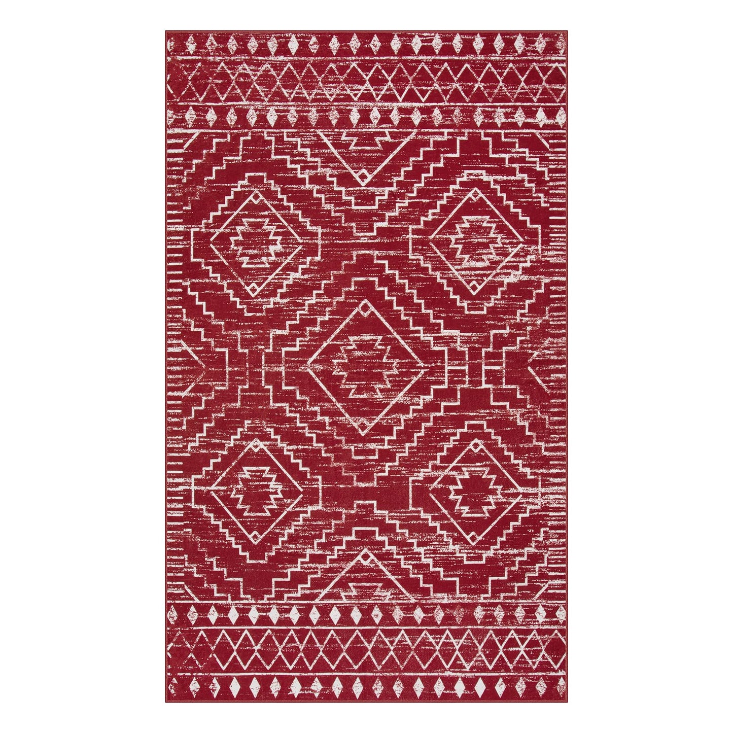 Wonnitar Moroccan Washable 3x5 Rug for Living Room, Non-Slip Chrisrmas Rug for Entryway, Low Pile Soft Farmhouse Area Rug for Bedroom Entry Kitchen Basement (Red,3'x5')