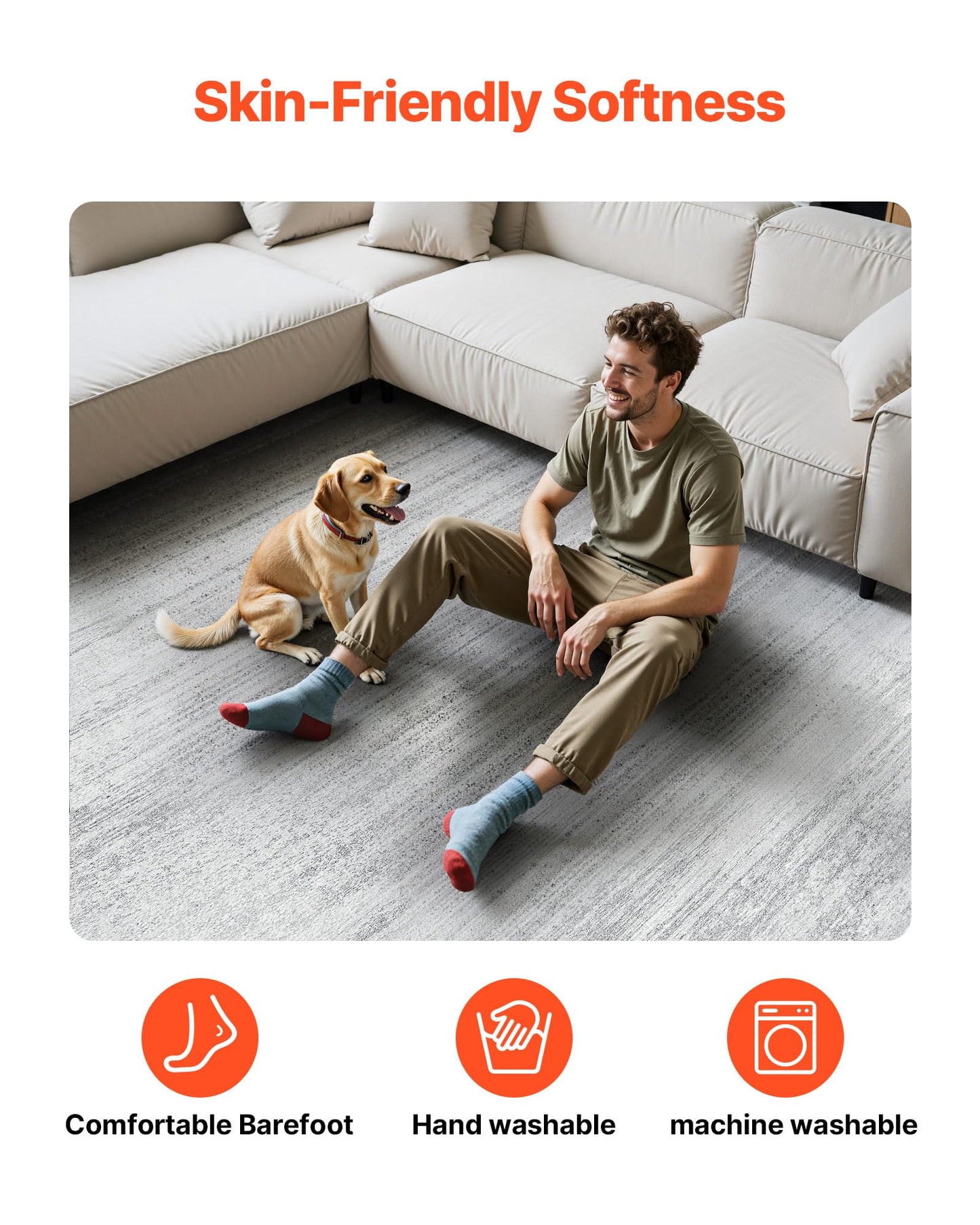 VEVOR 10 x 14 ft Area Rug Large Washable Rug Non-Slip and Tear-Resistant Soft Carpet Pet & Child Friendly Modern Area Rugs Indoor Mat for Bedroom Office Living Room Kids Room Entryway Gray