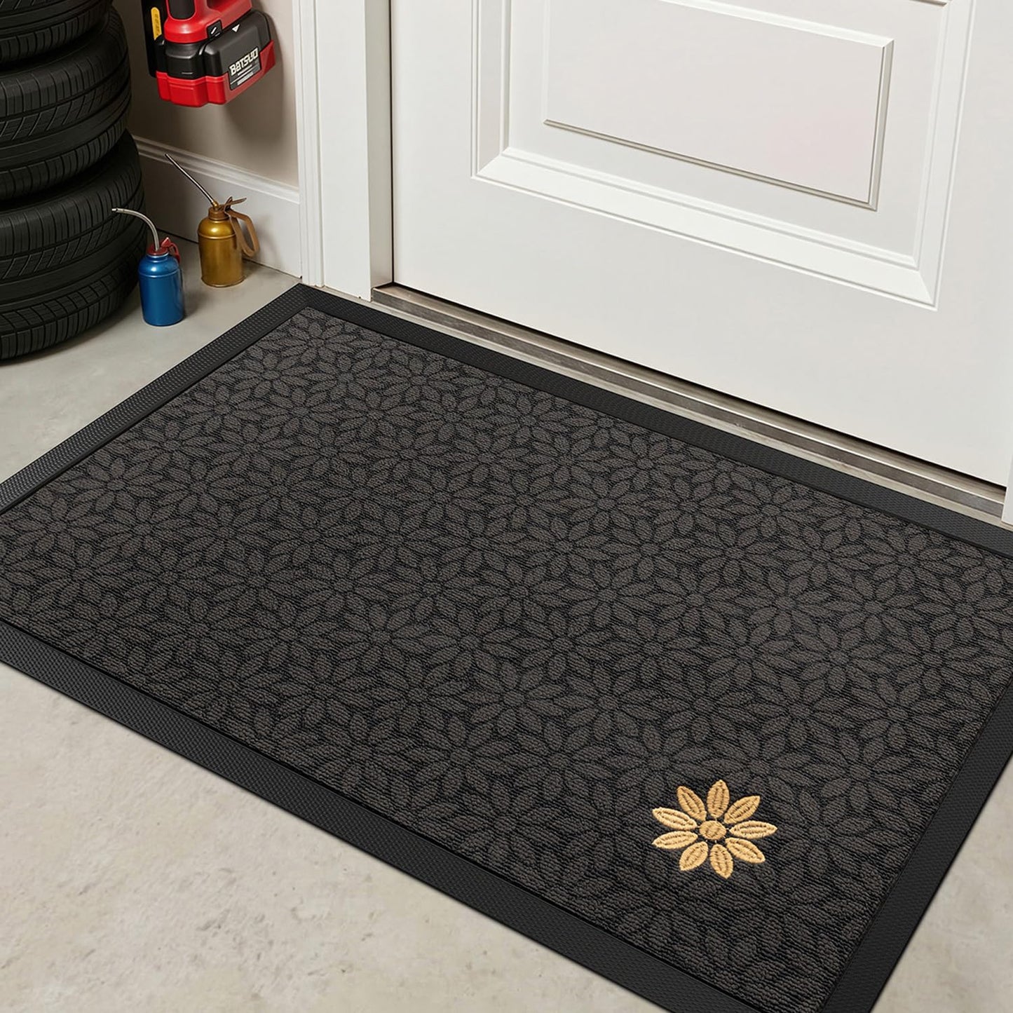 LUMI Outside Welcome Door Mat 24x36, Non-Slip Heavy Duty Dirt Trapper, Grey