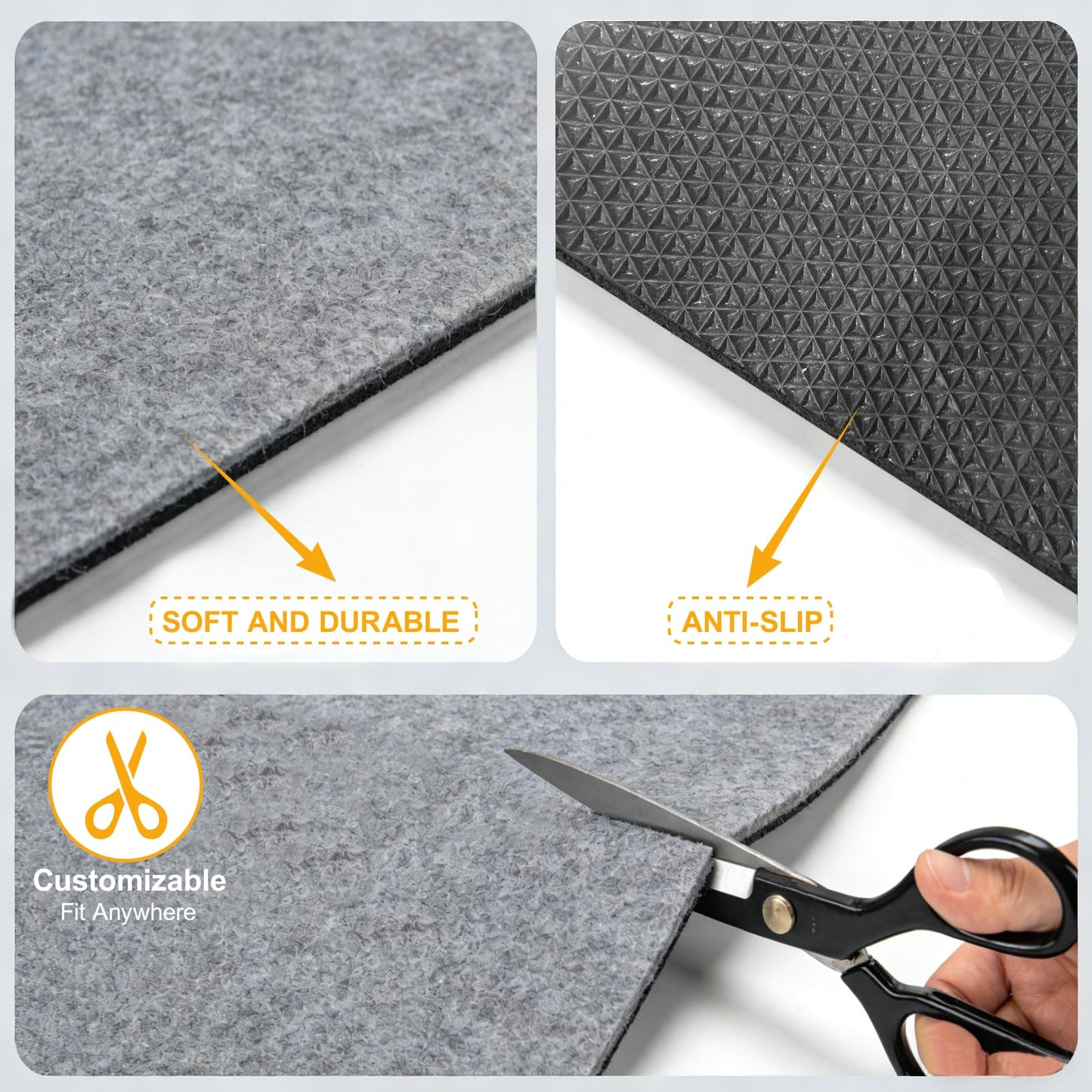 Non Slip Felt Rubber Rug Pad, Thick Felt Rug Pads for Hardwood Floors, Under Area Rugs Protective Cushion Pads for Carpet, Felt and Rubber Underpad for Home Place Surface Safe (Grey, 2' x 6')