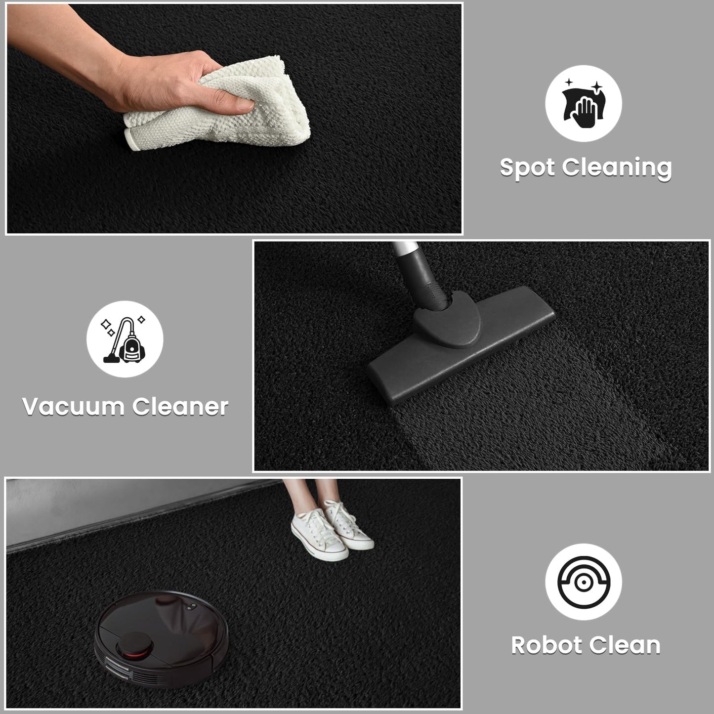 Nuttumico Large Modern Area Rugs for Bedroom Living Room, 4x6 Feet Black Rug, Thickened Memory-Foam Indoor Carpets, Minimalist Rug for Boys Girls, Soft, Non-Slip and Machine-Washable