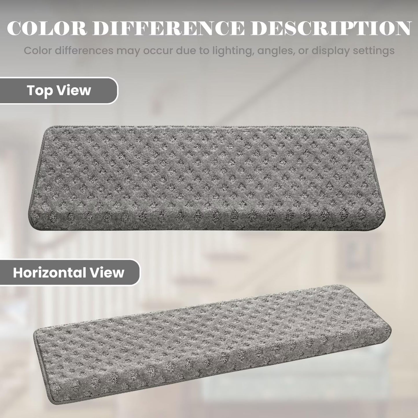 DEXDE Bullnose Carpet Stair Treads Non Slip for Wooden Steps Indoor, 30" x 9.5" x 1.7" (14 Pack) Grey - Peel and Stick Stair Runner Rugs with Edge Protection, Washable & Reusable Pet Friendly Mats