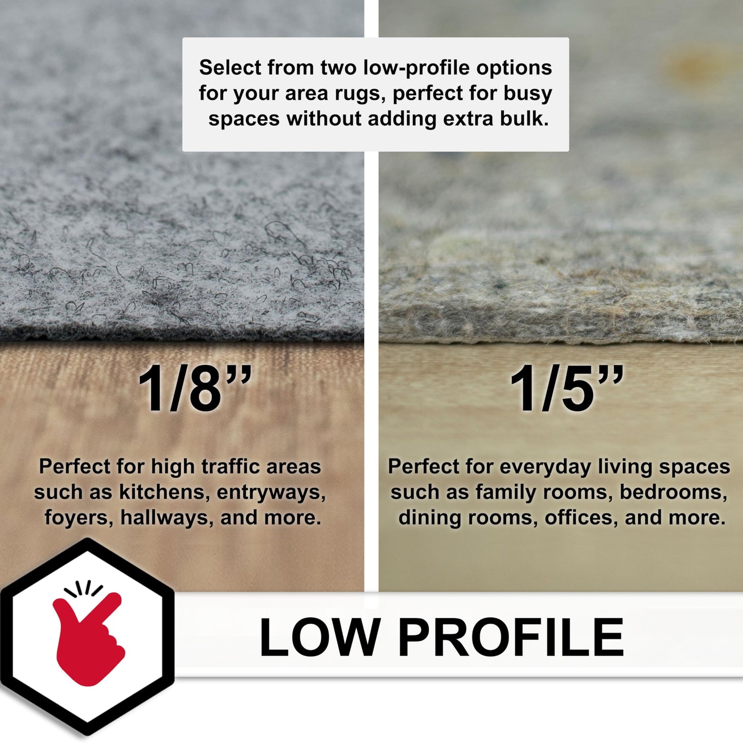 Mohawk Home 6' 7" x 9' 6" Non Slip Grip Rug Pad 1/8" Low Profile Felt Cushion + Rubber Gripper, Great For High Traffic Areas - Safe For All Floors