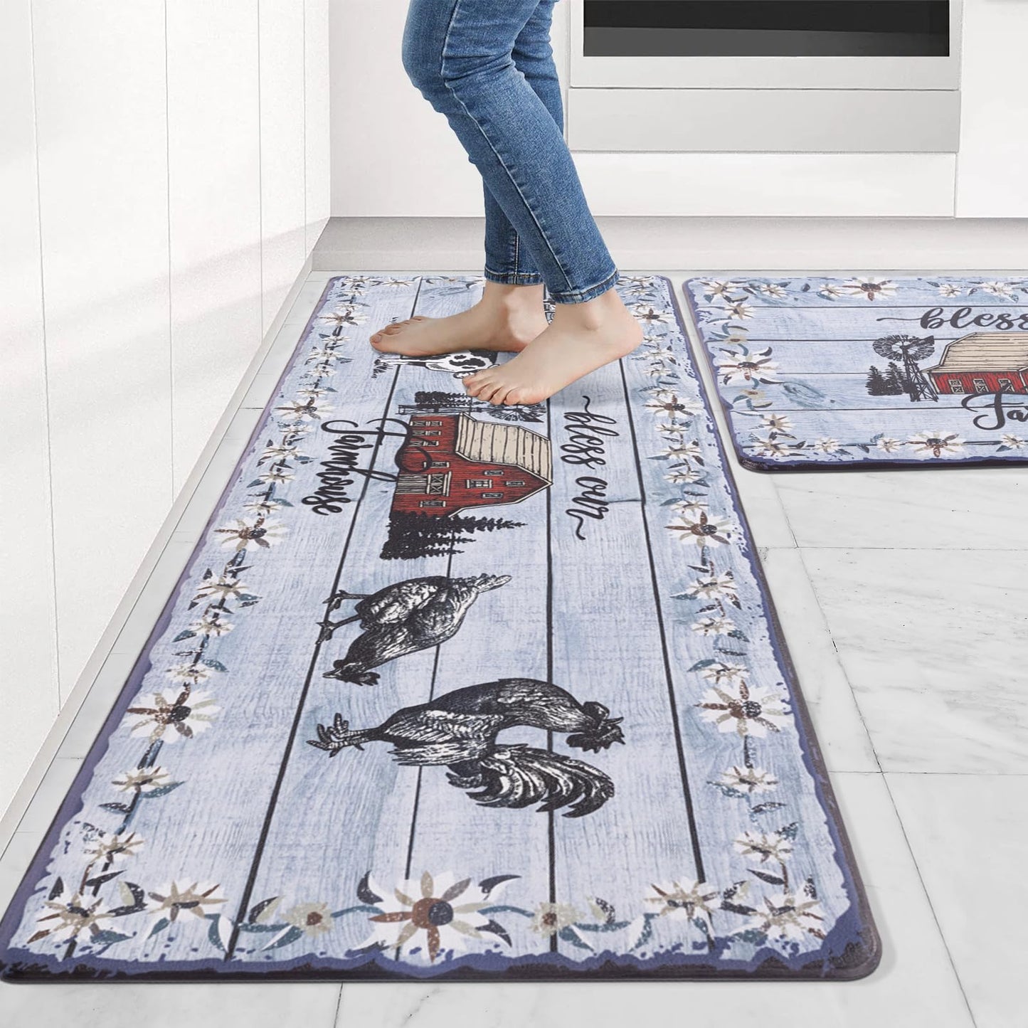 Carvapet Anti-Fatigue Kitchen Floor Mats 2 Piece Set - Cushioned PVC Ergonomic Kitchen Rugs and Mats, Waterproof Stain-Resistant Non-Skid Comfort Mat for Sink Laundry Office, 17"x27"+17"x47"