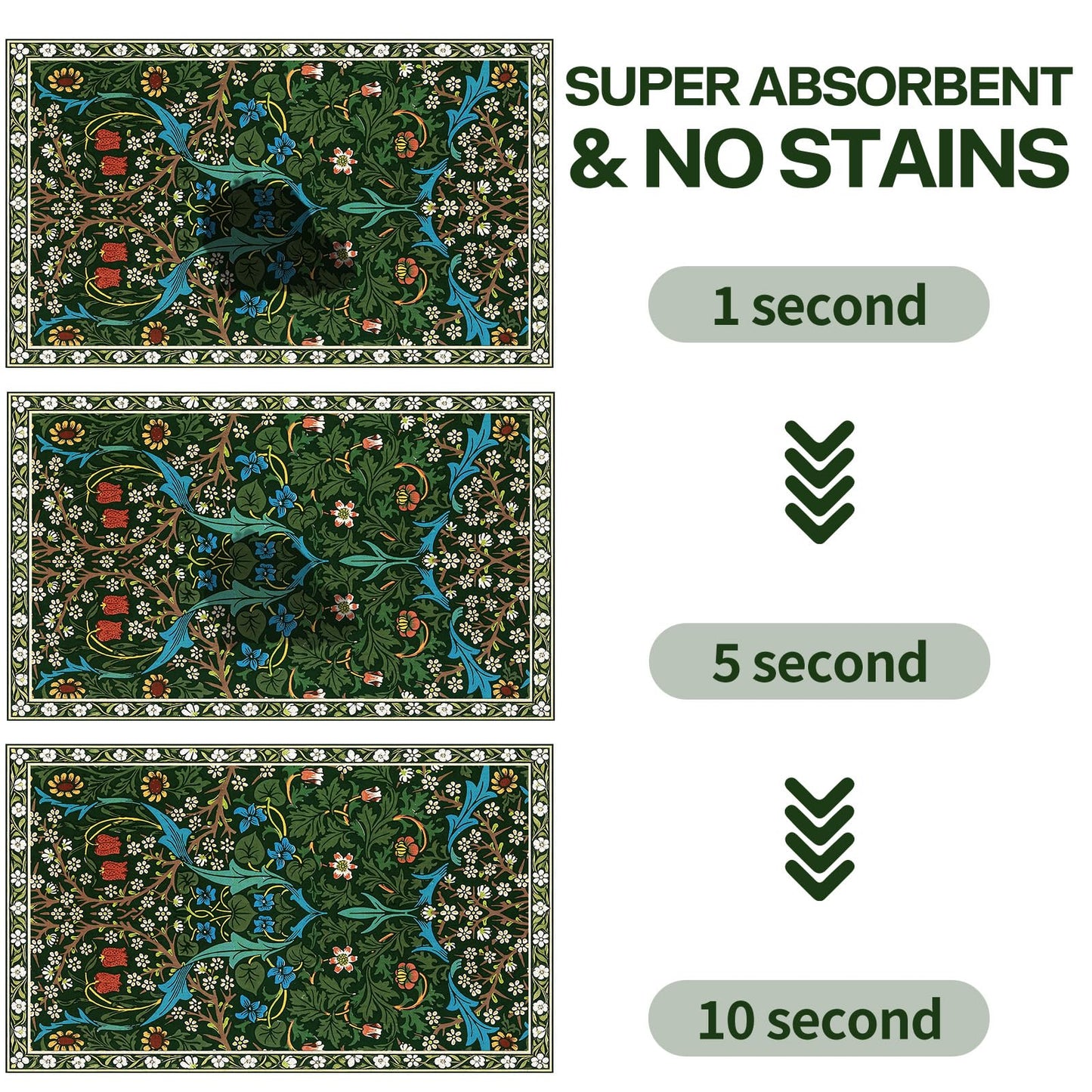 Pet Dog Cat Food Mat, Absorbent Dog Bowl Mat for Food and Water, Quick Dry Placemats Feeding Mats with Non Slip Rubber for Floors Indoor Puppy Pet Accessories Supplies 16 * 24 inch, Dark Flowers