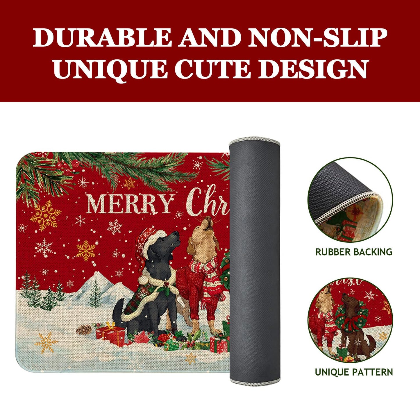 Roszwtit Christmas Dog Door Mat 30 X 17 Inch Merry Christmas Doormat Indoor Outdoor Entrance Floor Rug Non Slip Winter Christmas Decor Rubber Welcome Mats