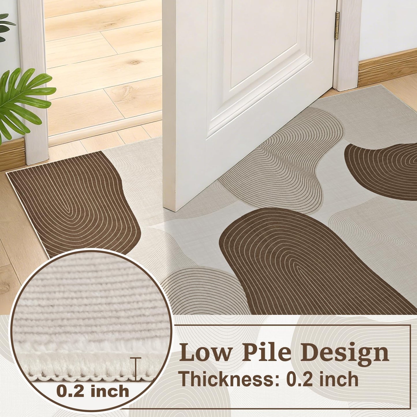 Yinhua Abstract Area Rug 5x7, Brown Living Room Rug Washable Modern Rugs Non Slip, Soft Area Rugs Low Pile, Faux Wool Carpet for Bedroom, Dining Room, Brown