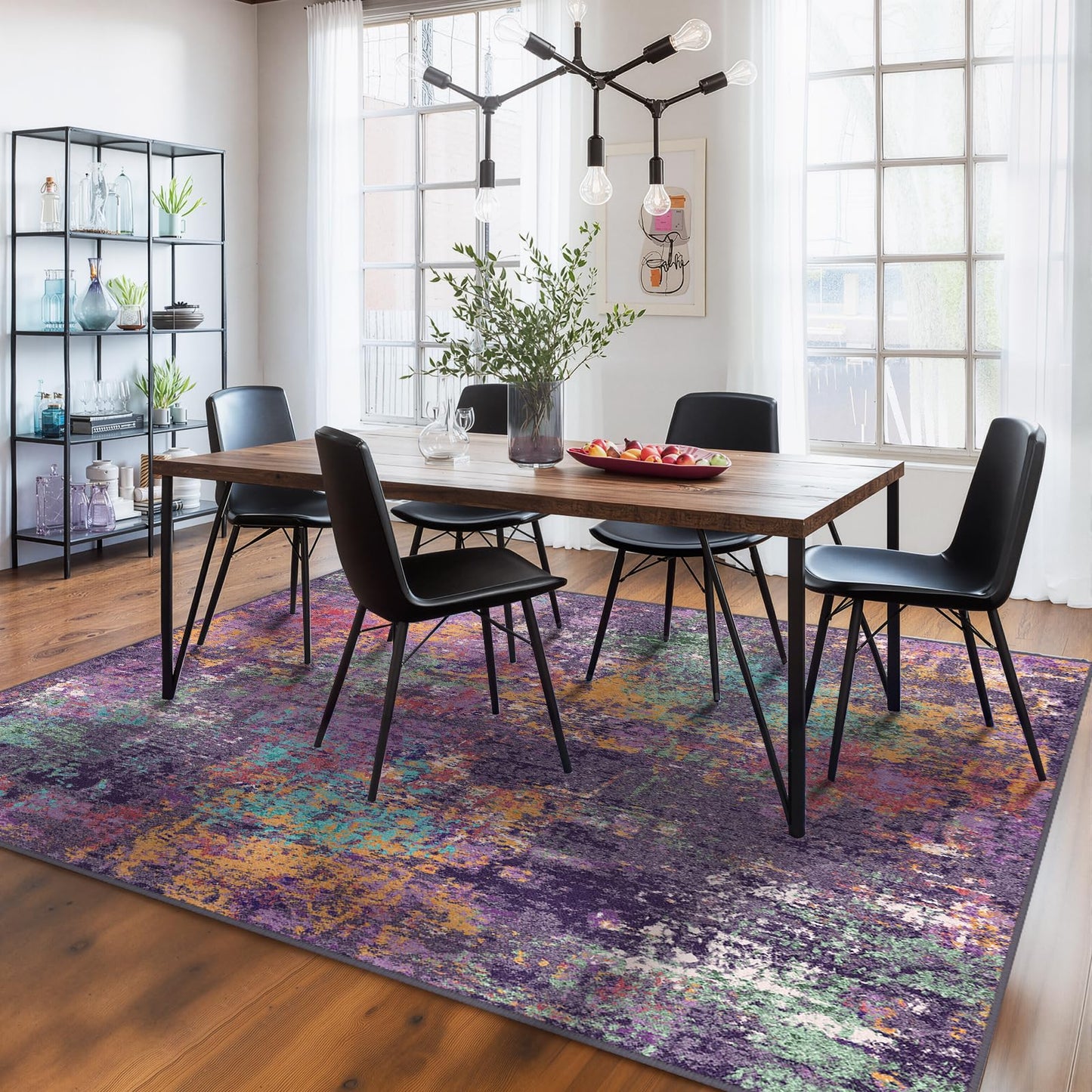 RELEANY Washable Area Rugs 8'x10' Non-Slip Modern Abstract Soft for Living Room Entryway Bedroom Kitchen, Print Pattern, Purple Orange Blue Green Rust Red Colorful