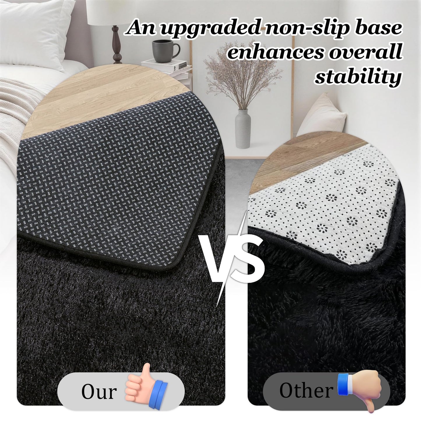 8x10 Area Rugs for Living Room Bedroom: Ultra Soft Fluffy Shag Rug Upgrade Non-Slip Non-Shedding Large Fuzzy Plush Carpet Indoor Floor Carpets for Kids Room Playroom Nursery Dorms Home Decor Black