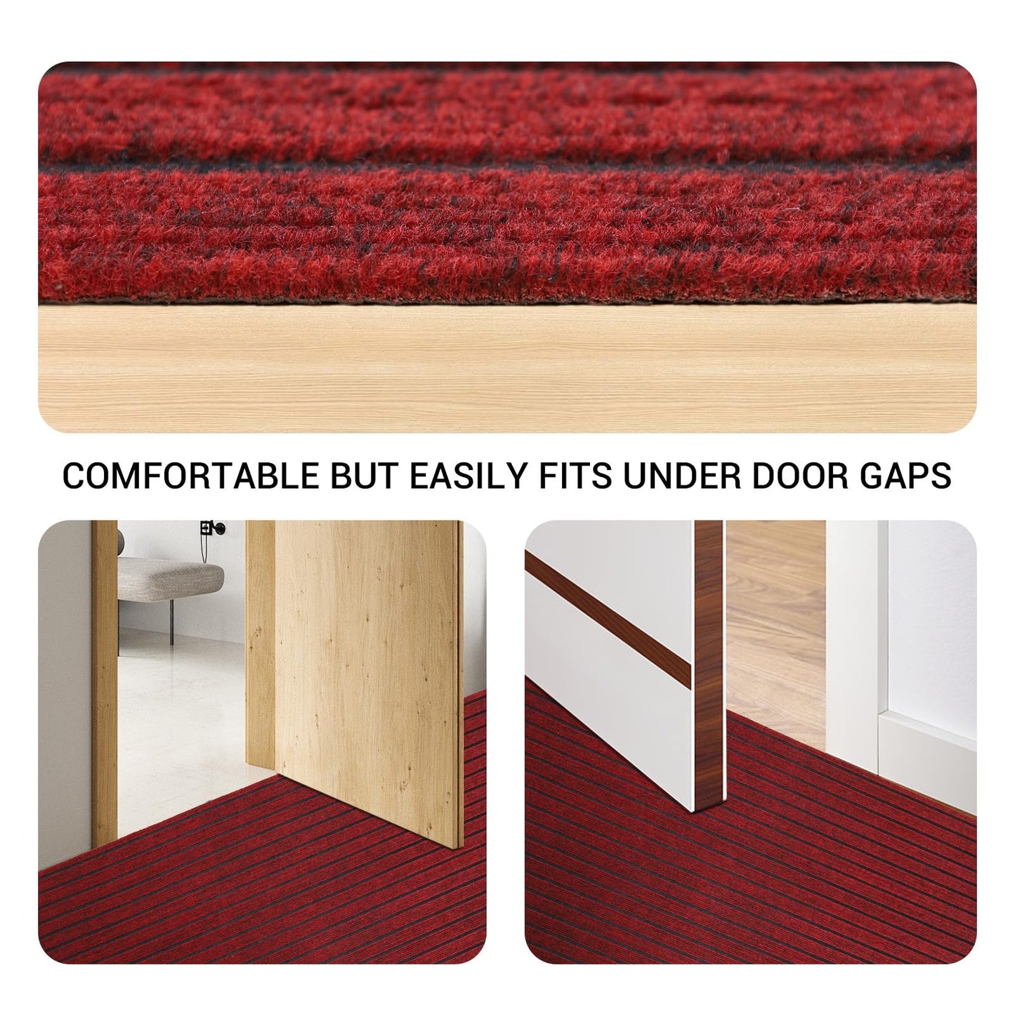 Stripe Runner Rug 2 x 6 ft Indoor Outdoor, Burgundy Non Slip Rubber Backing, Waterproof Low Profile Area Runner for Hallway, Entryway, Kitchen, Patio, Garage, Stairs & Laundry