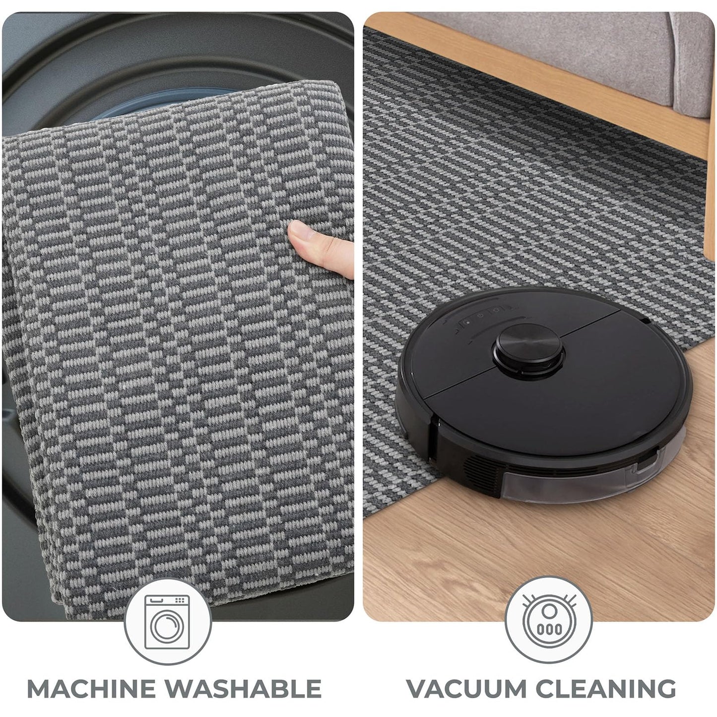 KOZYFLY Washable Area Rug 4x6 Ft Rubber Backed Rugs for Entryway Bedroom Throw Rugs Boho Entry Rug, Cotton Braided Floor Carpet for Dining Room Living Room, Grey/Charcoal Grey