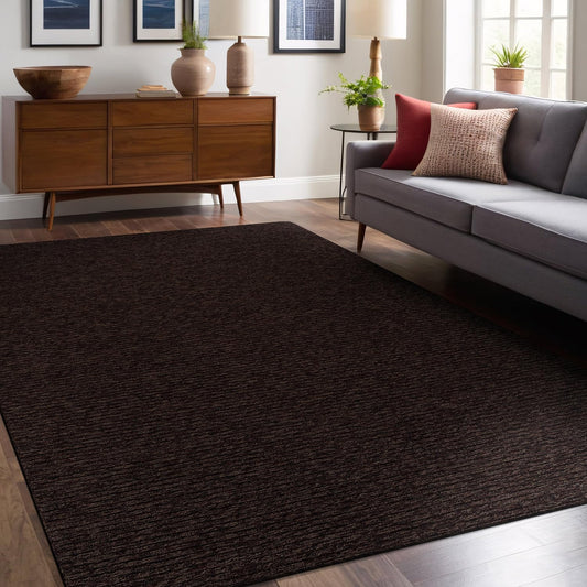 Luul Home Non Slip Brown Solid Rubber Back Thin Rug for Living Room 5x7 Area Rugs for Kitchen, Rugs for Bedroom, Stain Resistant Easy Cleaning Non Shedding Carpet Brown 5 x 7