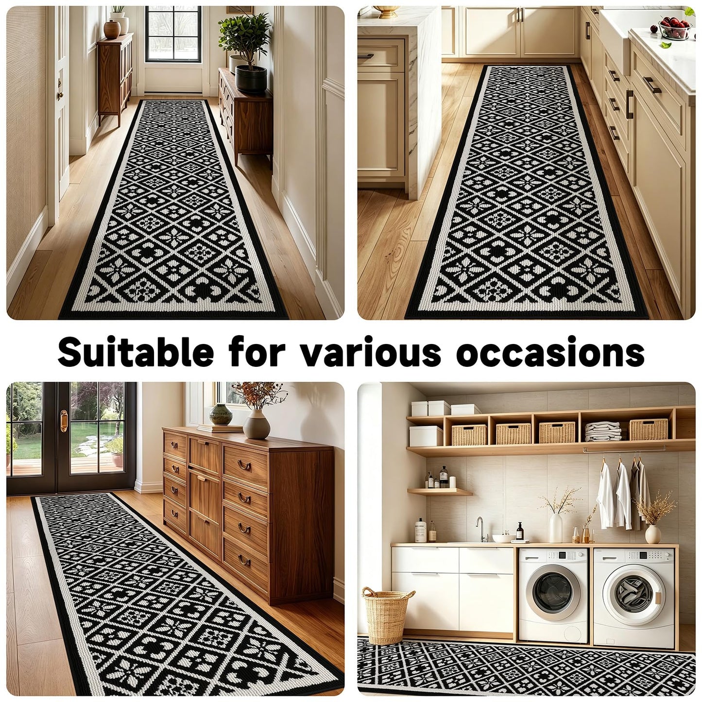 Ileading Runner Rugs for Hallways 2.6x10ft Heavy-Duty Durable Entryway Floor Mat with Non Slip Rubber Backing for Busy Traffic Extended Indoor Doormat Machine Washable Kitchen Throw Rug(Black)