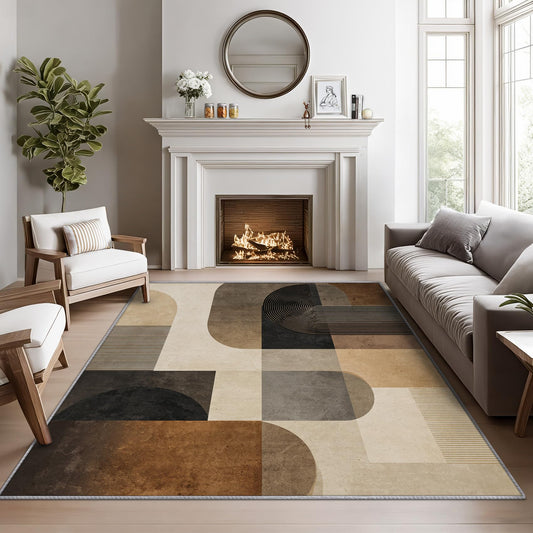 Phtbz Earth Tone Rugs for Living Room -Mid Century Rug, 3x4 ft, Boho Geometric Area Rugs for Bedroom, Modern Abstract Washable Carpet for Entryway, Kitchen, Earth Tone Mid Century Home Decor & Gifts