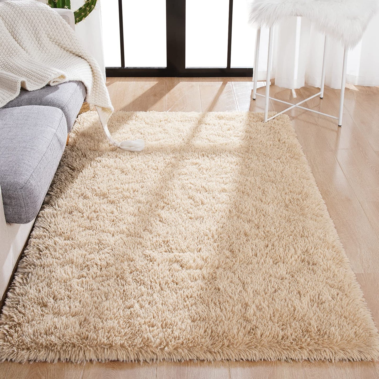 BENRON Soft Area Rugs for Living Room Bedroom Washable, Fluffy Rugs for Kids Children Girls Boys Room Decor, 3x5 Throw Rug for Nursery Kitchen Dining Table, Indoor Floor Carpets, Light Tan