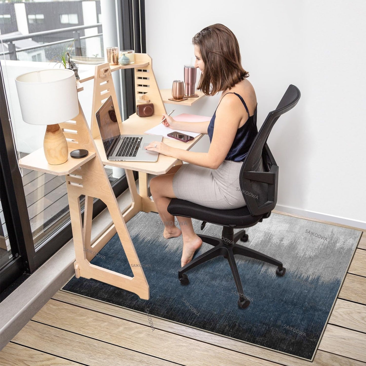 Chair Mat for Hardwood Floor,48"*36" Rolling Computer Chair Mat for Hard Wood and Tile Floor,Anti-Slip Floor Protector for Home Office Abstract Blue Grey