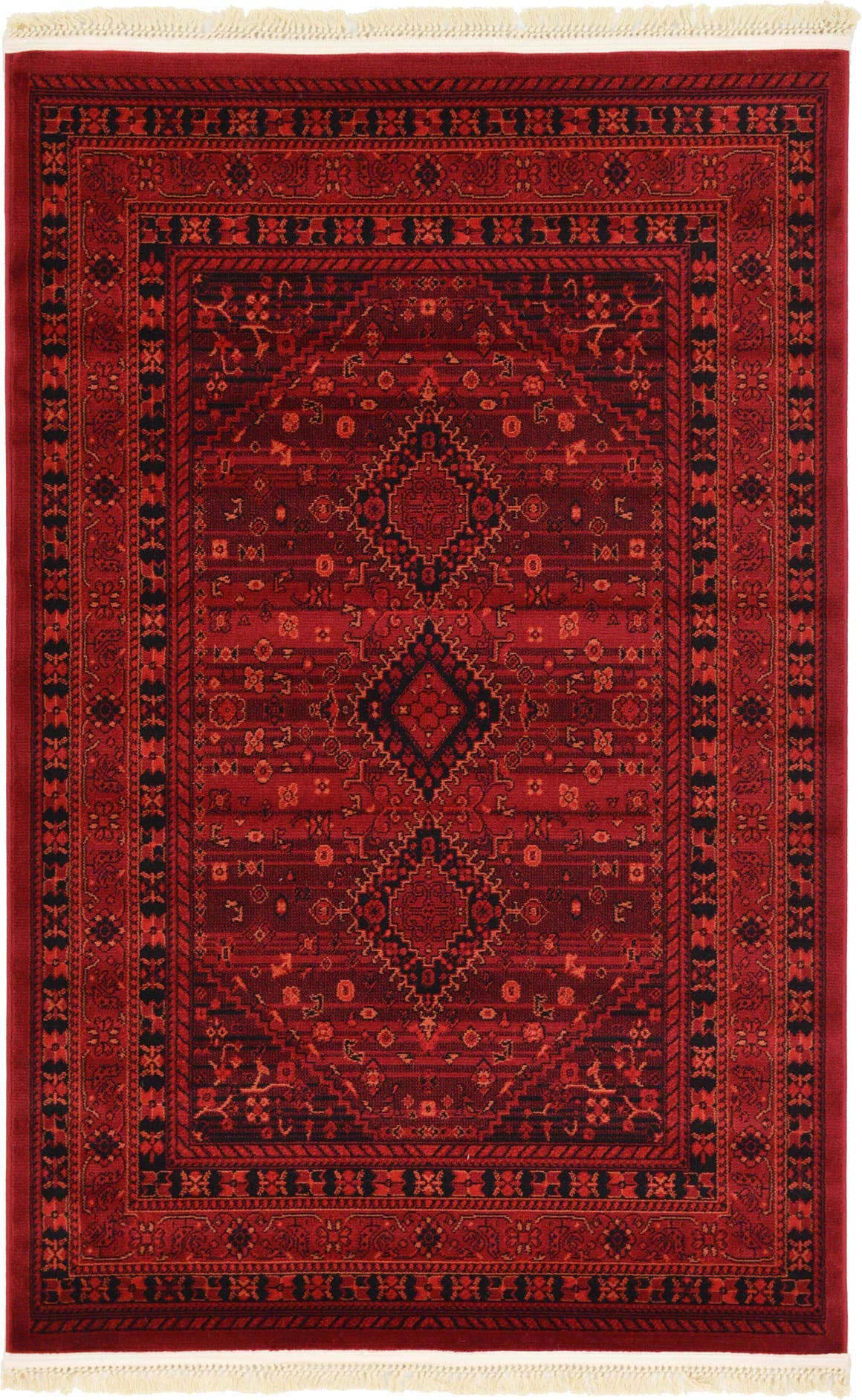Unique Loom Tekke Collection Area Rug - Sheibani (4' 1" x 6' 1" Rectangle Red/Black)