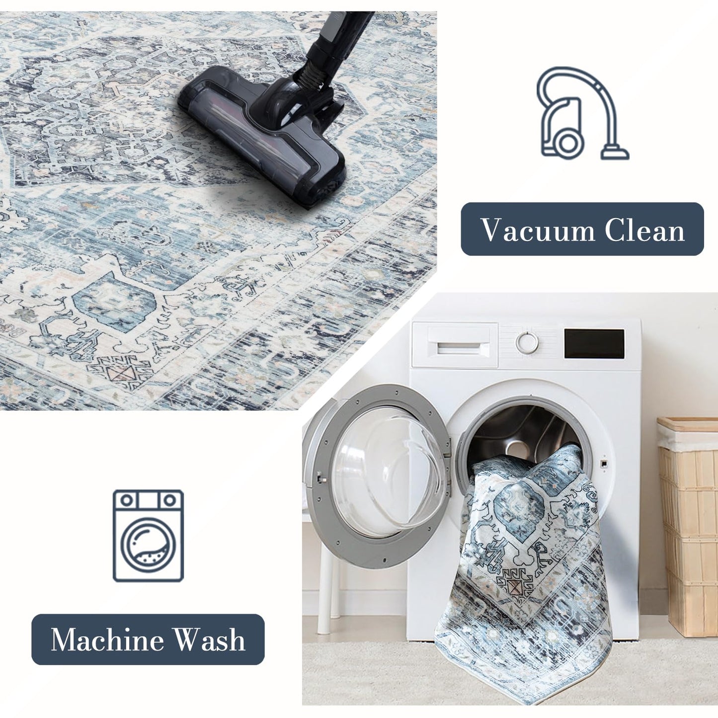 Domitapis Runner Rug 2×8, Vintage Boho Rug,Ultra-Soft Low Pile, Washable, Non Slip,Stain Resistant Printed Carpet for Hallway Kitchen Living Room Bedrooms Playroom Office, Light Blue