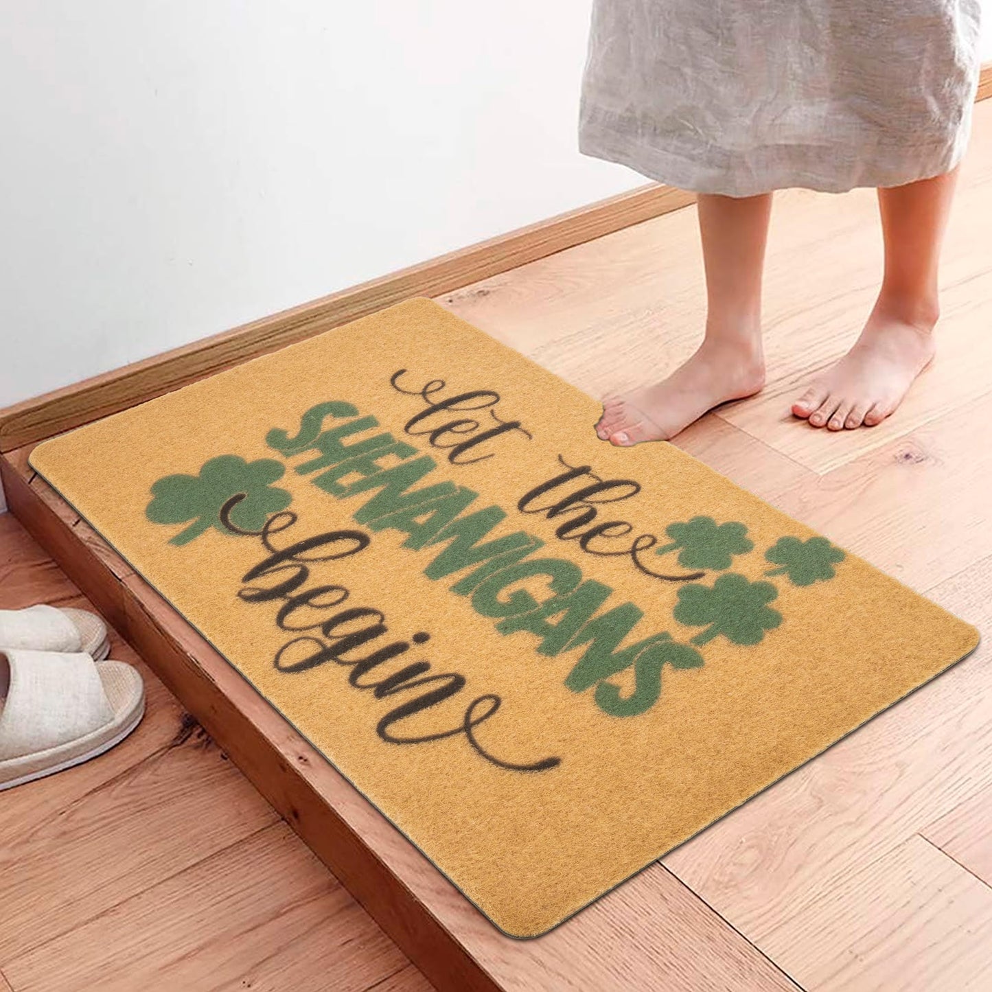 KorhLeoh St. Patrick's Day Entrance-Welcome-Doormat, Shamrocks Front-Door Door Mat Clovers Decorative Artificial Coir Mat 17" X 29"