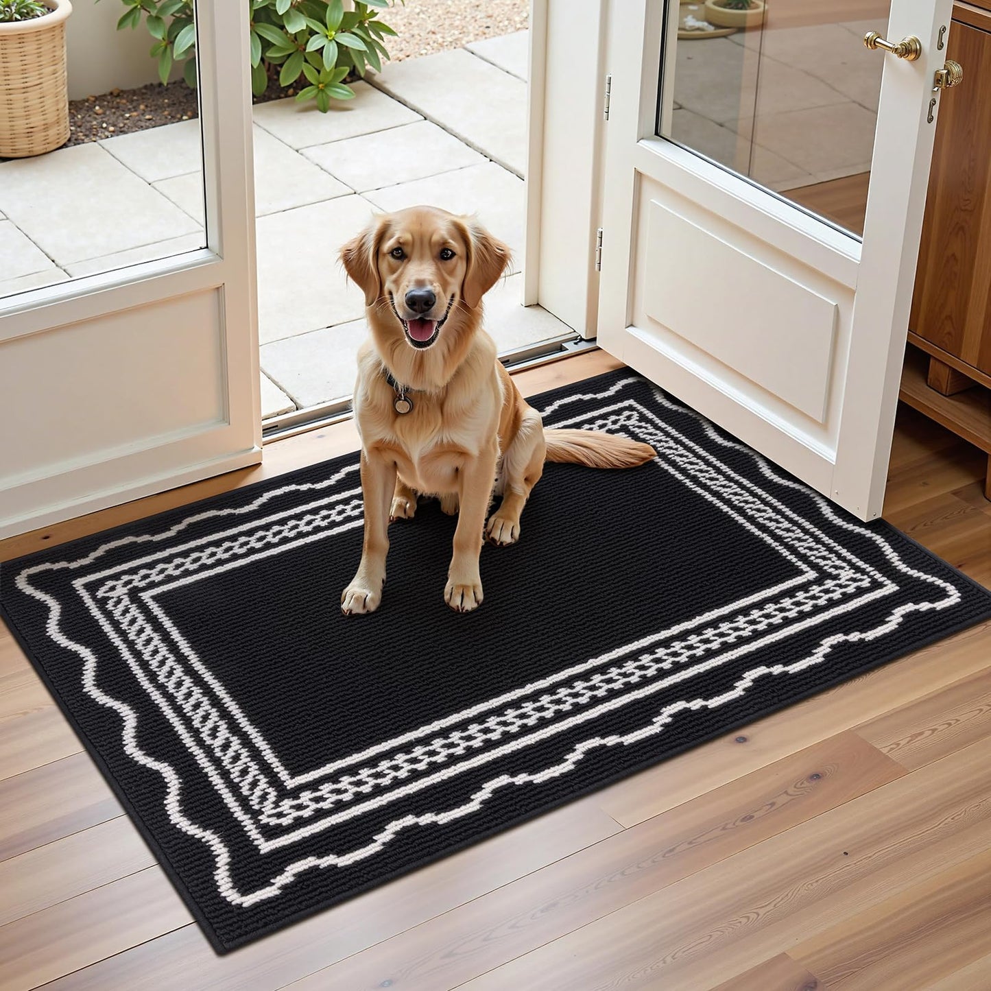 Ileading Indoor Door Mat 2x3ft, Absorbent Dog Muddy Paws Mats, Low-Profile Entrance Small Runner Carpet with Non-Slip Rubber Backing, Washable Inside Welcome Mat for Hallway,Entryway,Kitchen(Black)